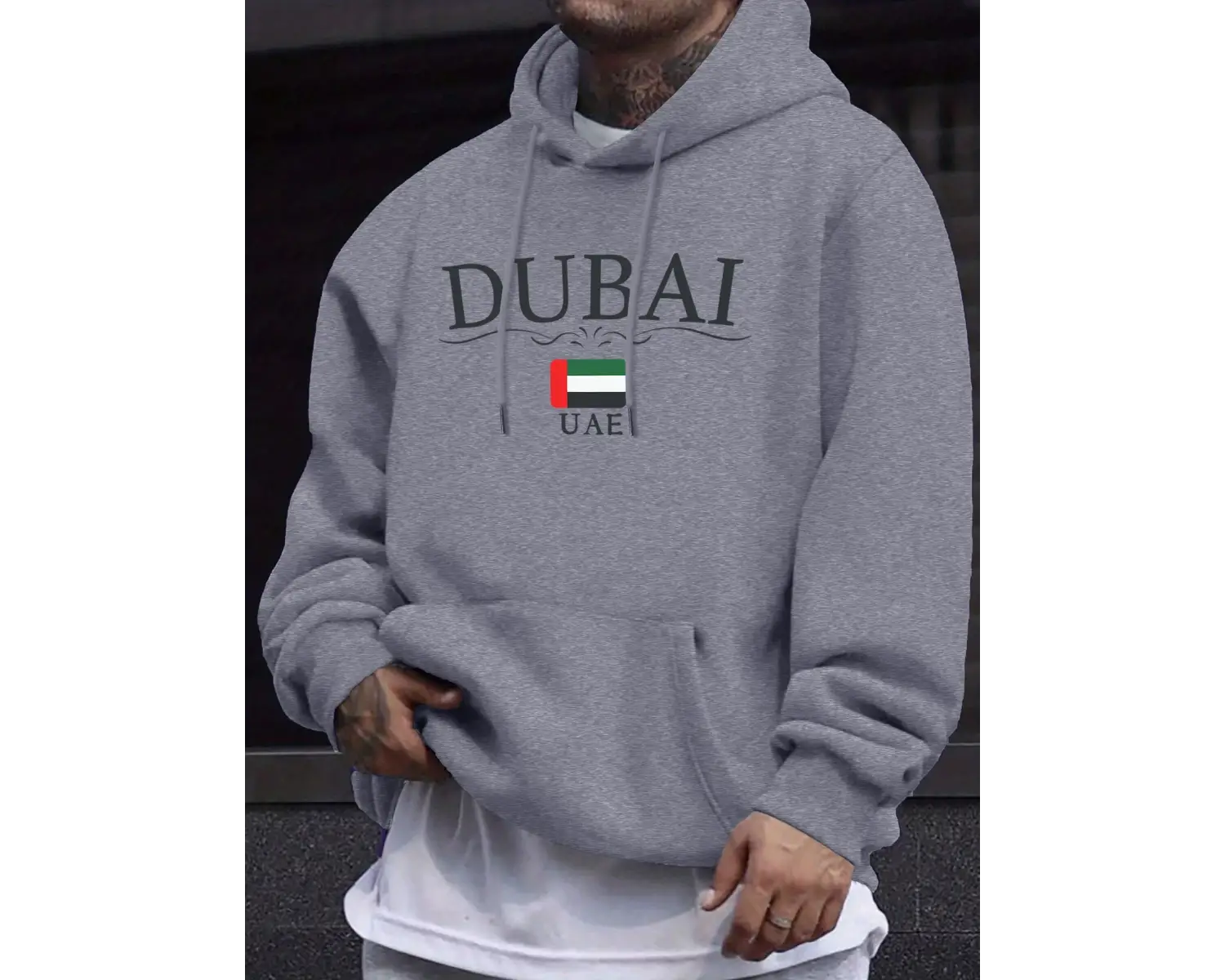 Dubai BAE Harf ve Bayrak Baskılı Unisex Kazaklar Kalınlaştırılmış Her Şeyle Uyumlu Kapüşonlu