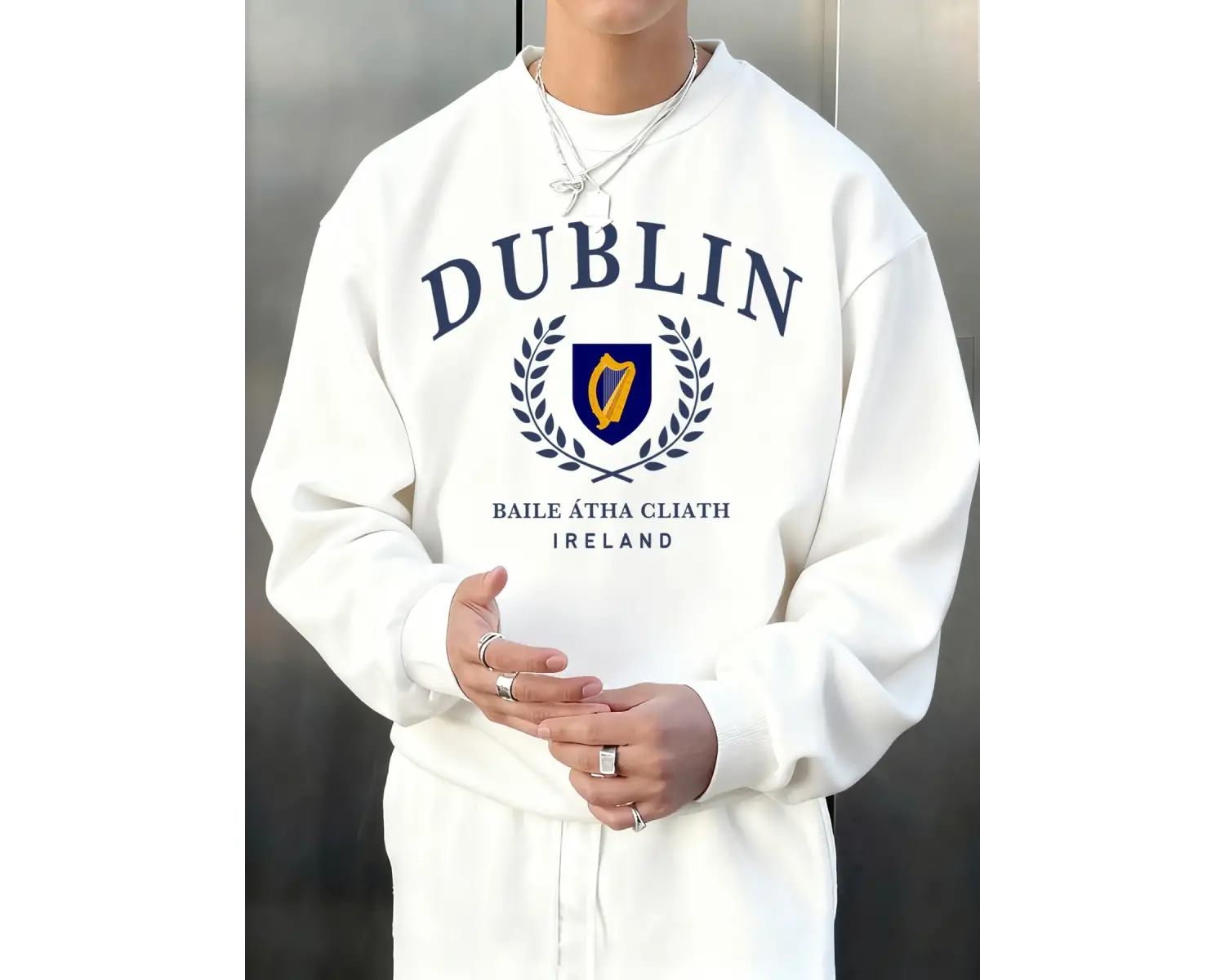 Dublin İrlanda Mektup Desen Sonbahar Erkekler Kazak Moda Bisiklet Yaka Kazak Hip Hop Giysiler