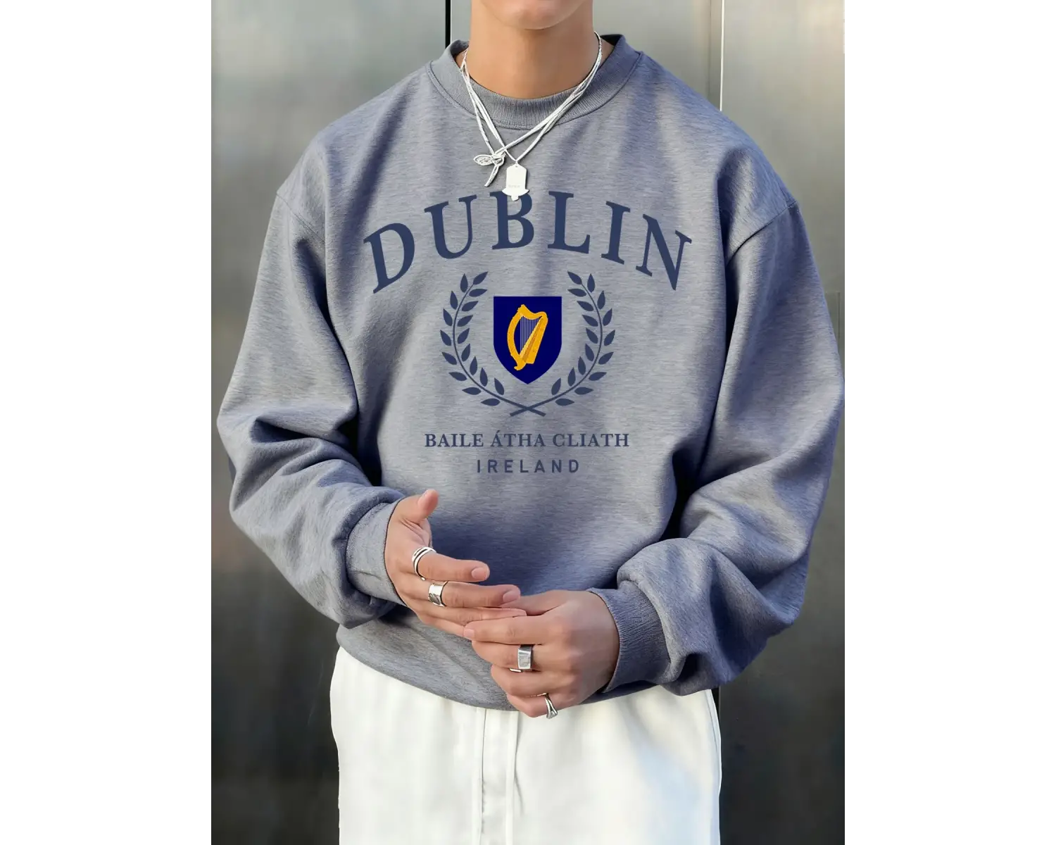 Dublin İrlanda Mektup Desen Sonbahar Erkekler Kazak Moda Bisiklet Yaka Kazak Hip Hop Giysiler