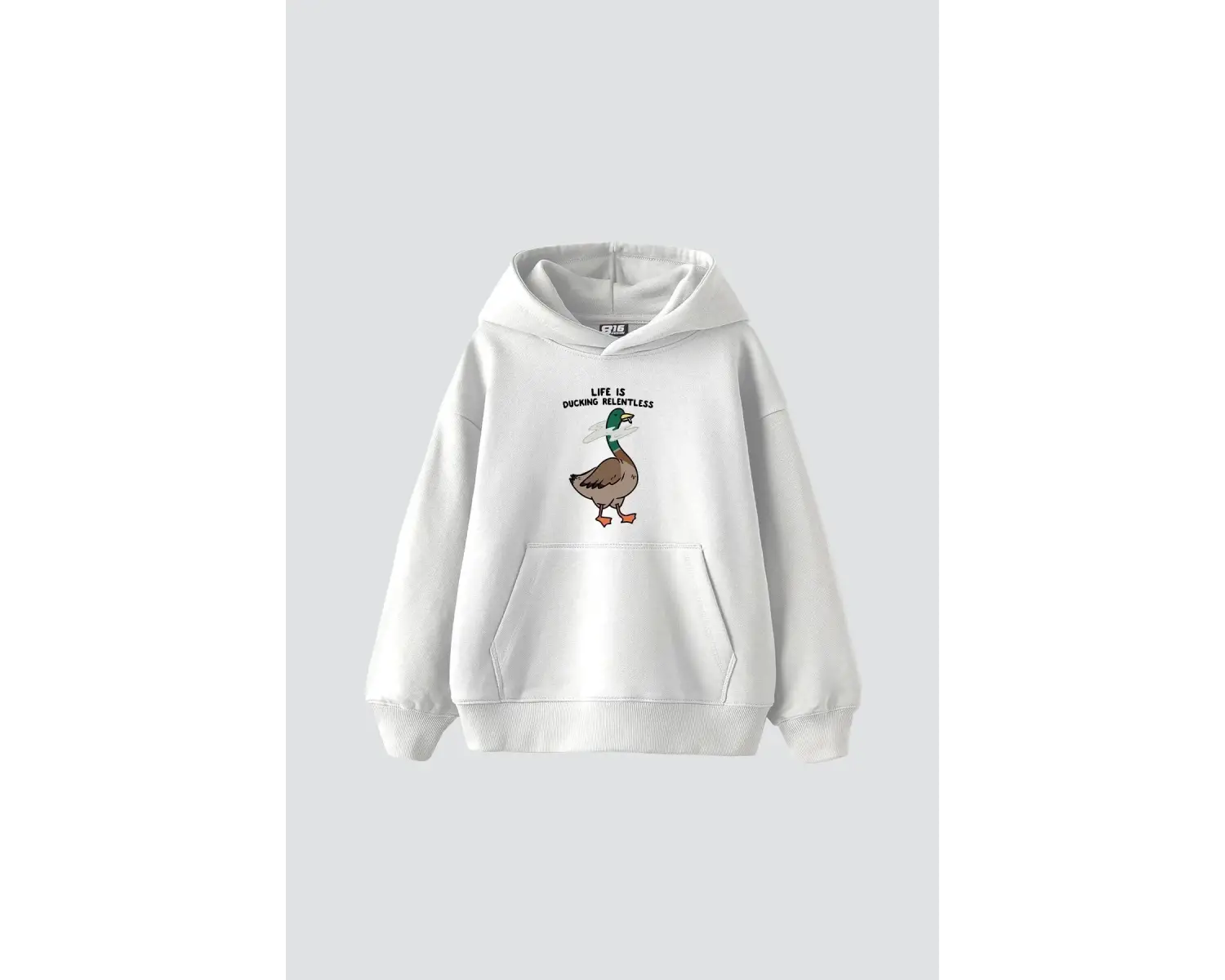 Ducking Relentless Baskılı Oversize Unisex Premium Beyaz