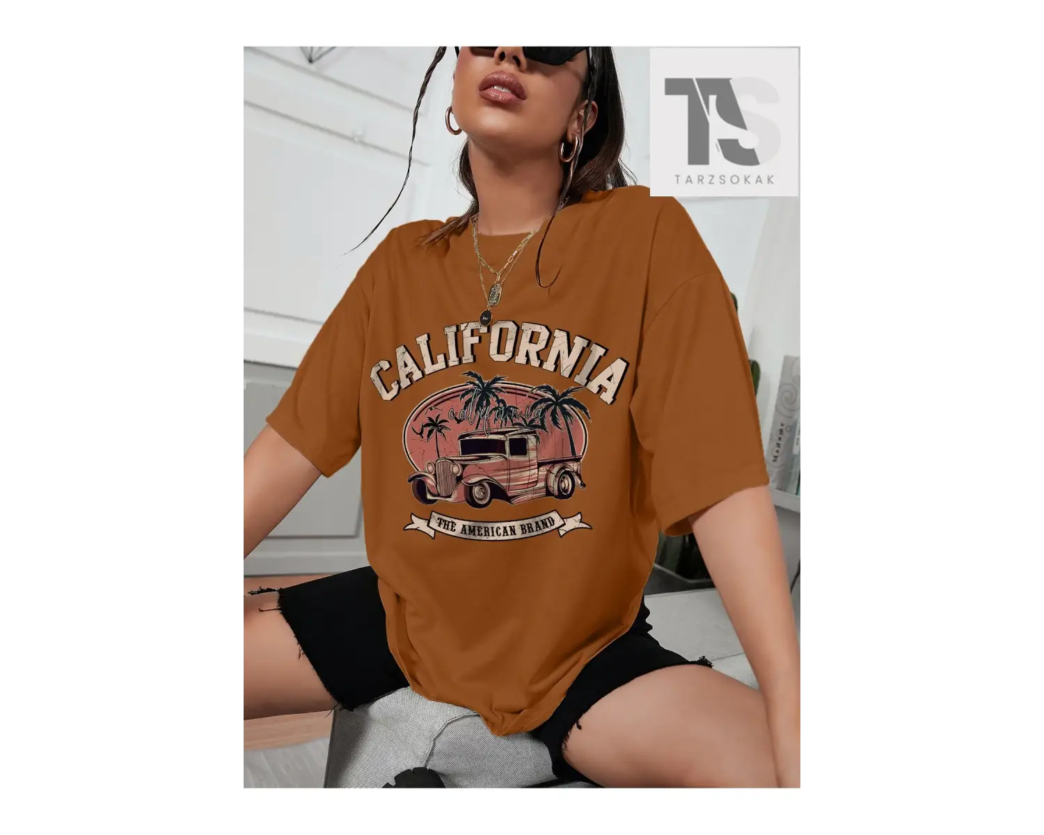 Düşük Omuz Sloganlı Grafik Tişört