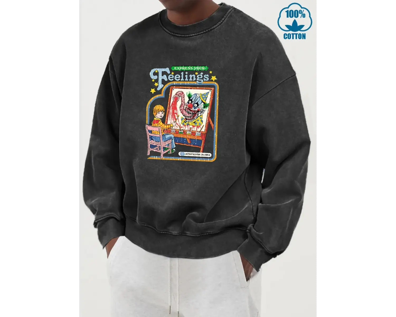 Duygularınızı İfade Edin Desenli Erkekler Yıkanmış Pamuklu Tişörtler Moda Günlük Üstler Büyük