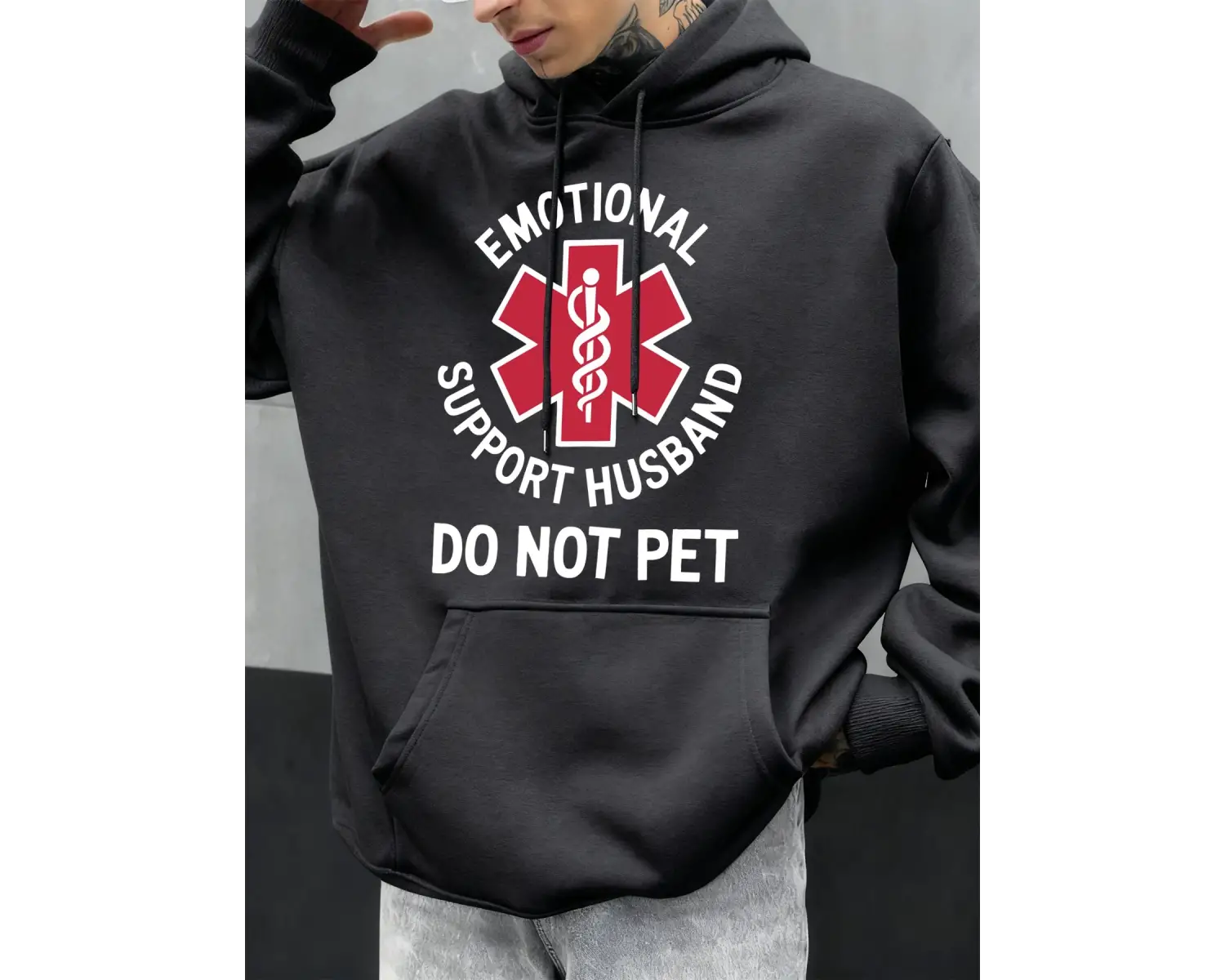 Duygusal Destek Eşinizi Sarmayın Baskılı Erkek Kapüşonlu Üstleri Hip Hop Modası Kapüşonlu Son