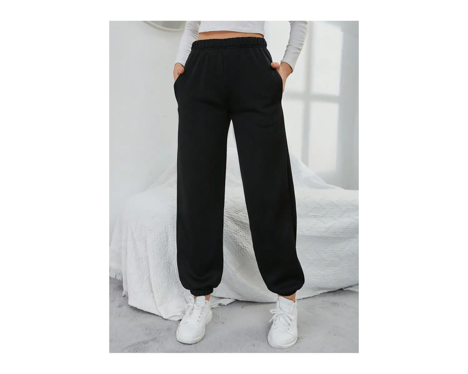 Düz Elastik Bel Eğimli Cepli Eşofman Altı