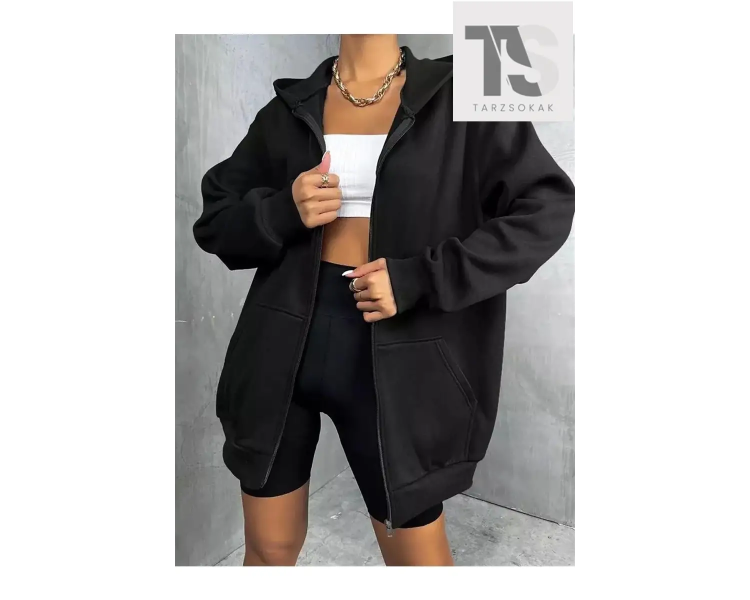 Düz Siyah Unisex Oversize