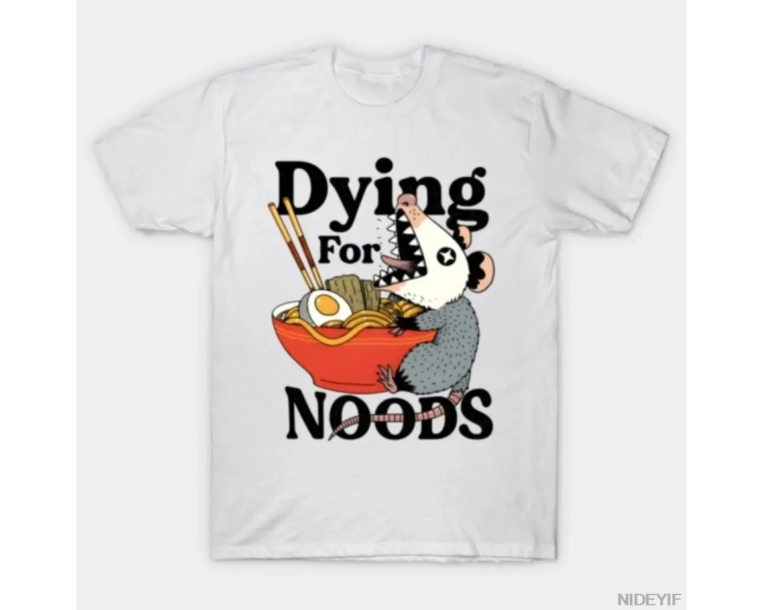 Dying For Noods - Komik Opossum Ramen Lover Art T-shirt Erkekler Kadınlar için % 100% Pamuklu