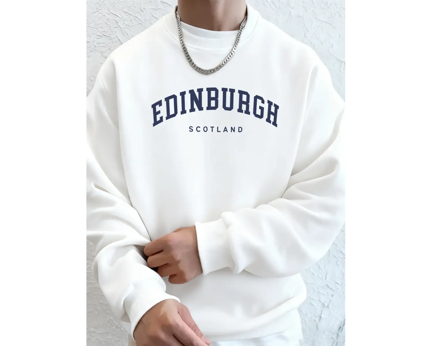 Edinburgh Scotlano Mektup Baskıları Gevşek Polar Kapüşonlular Erkek Cep Bisiklet Yaka Eşofman