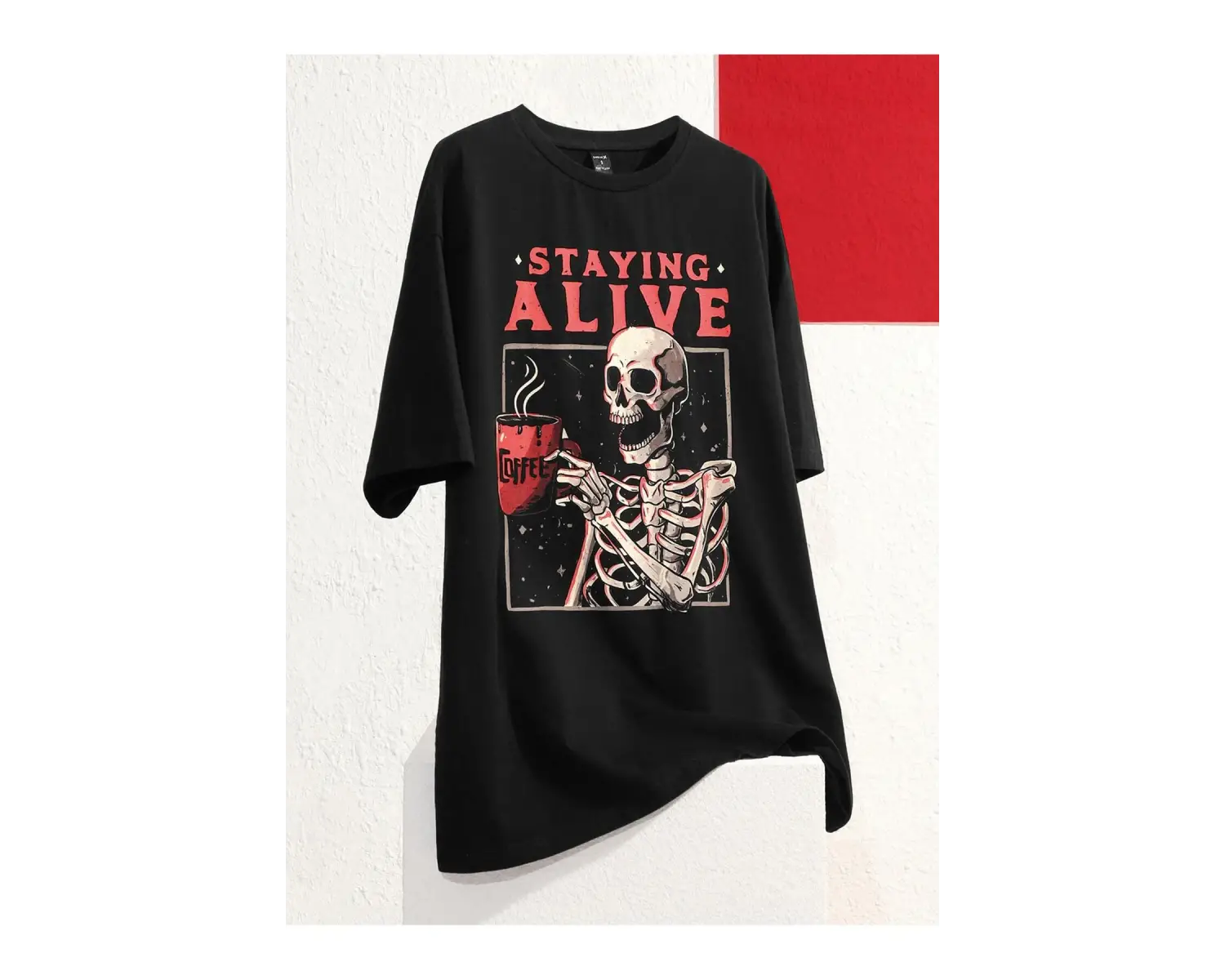 Eduely Sloganlı ve İskelet Grafikli Düşük Omuzlu Tişört