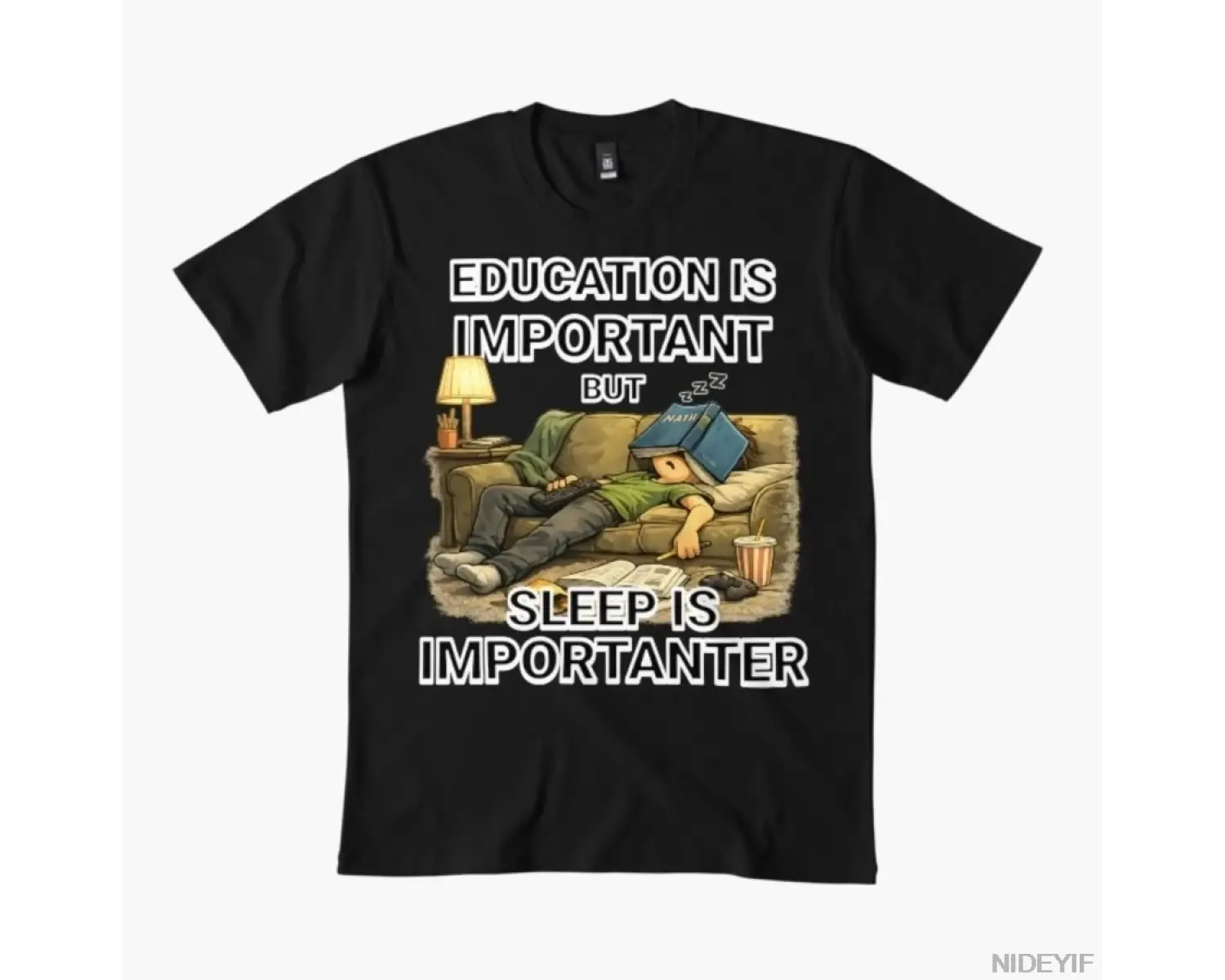 Eğitim önemlidir ama Uyku daha önemlidir Erkekler ve Kadınlar için %100 Pamuklu Tişört Kısa K