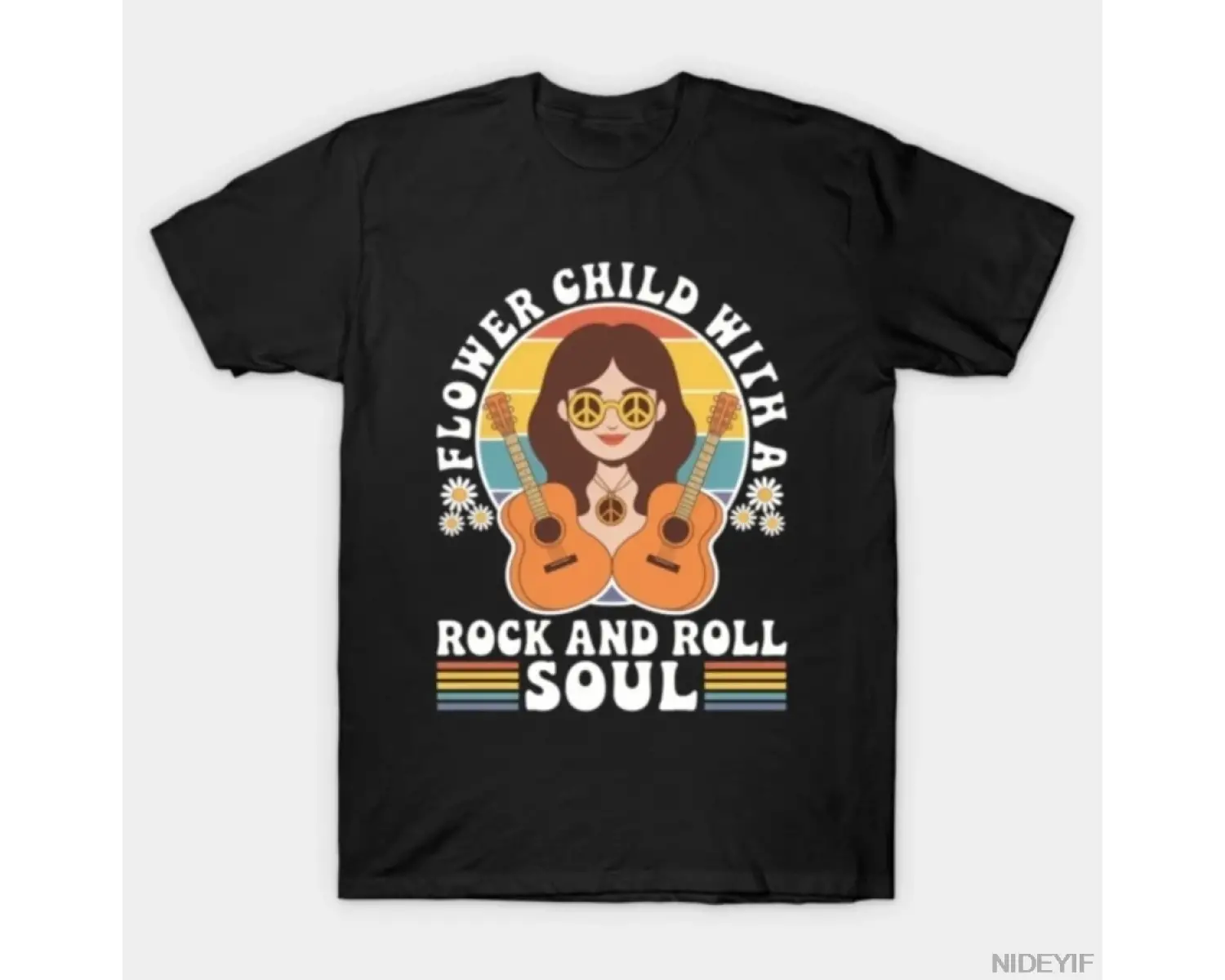 Eğlenceli Çiçek Çocuk Rock And Roll Soullu Erkek Kadın Tişörtü %100 Pamuklu Tişörtler Kısa K