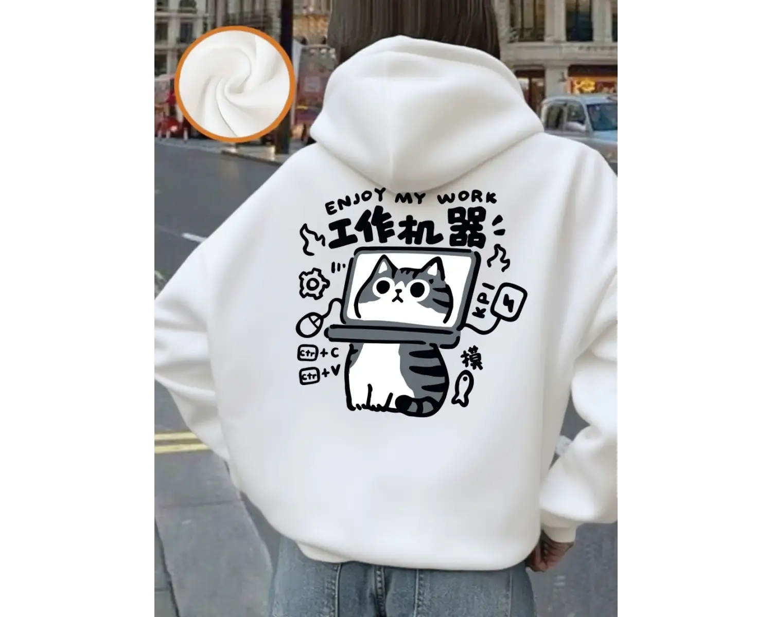 Eğlenceli Kedi Baskılı Kapüşonlu Üstler Kadınlar İçin Günlük Bol Sweatshirt Kışlık Polar Sıca