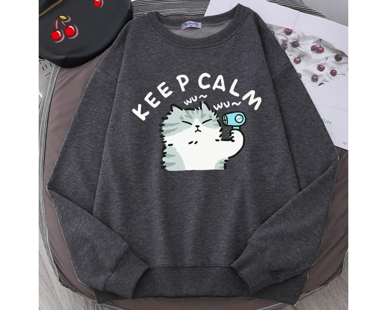 Eğlenceli Kedi Saç Kurutma Makinesi Kullanarak Sevimli Baskı Kapüşonlular Erkek Kadın Komik B