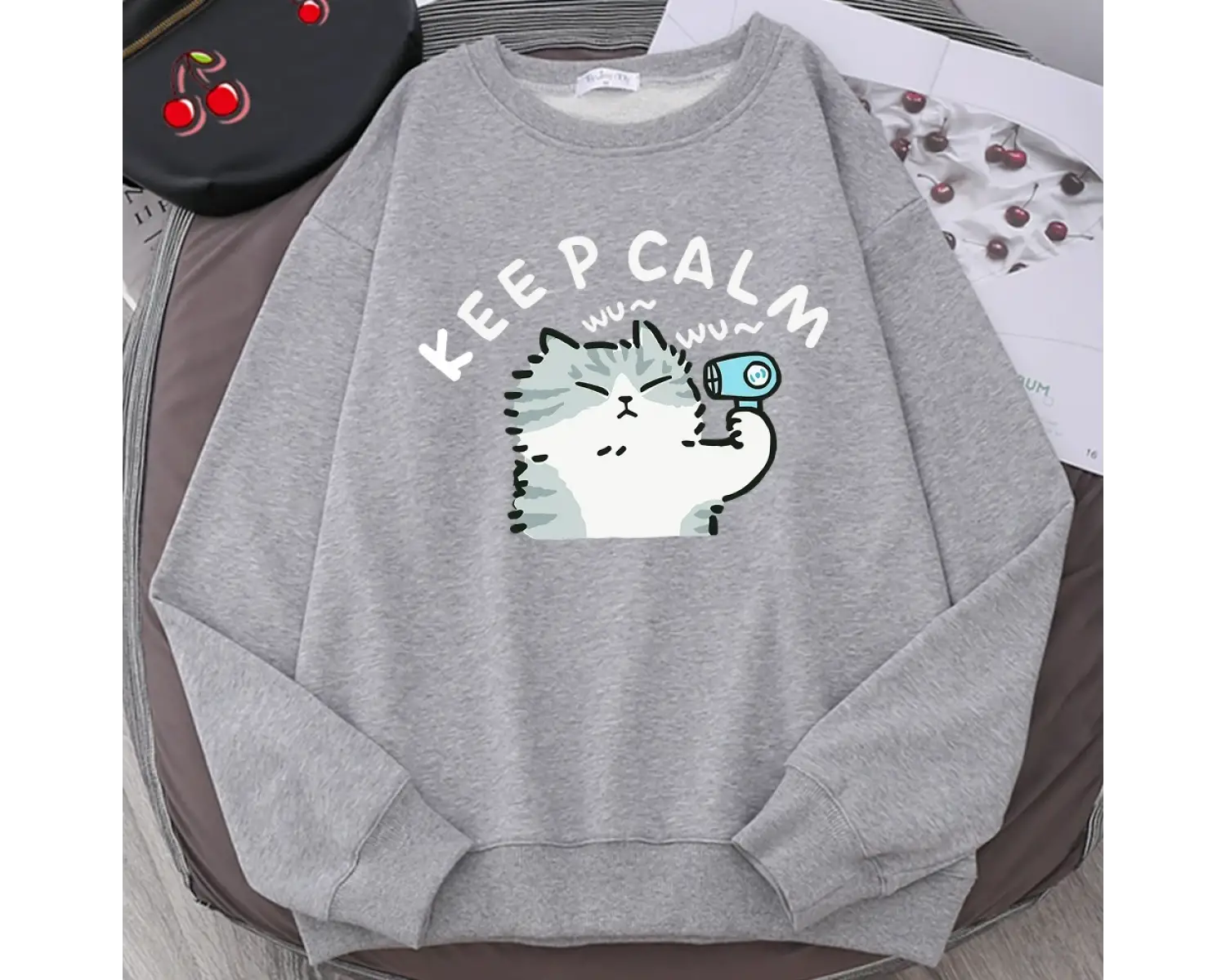 Eğlenceli Kedi Saç Kurutma Makinesi Kullanarak Sevimli Baskı Kapüşonlular Erkek Kadın Komik B