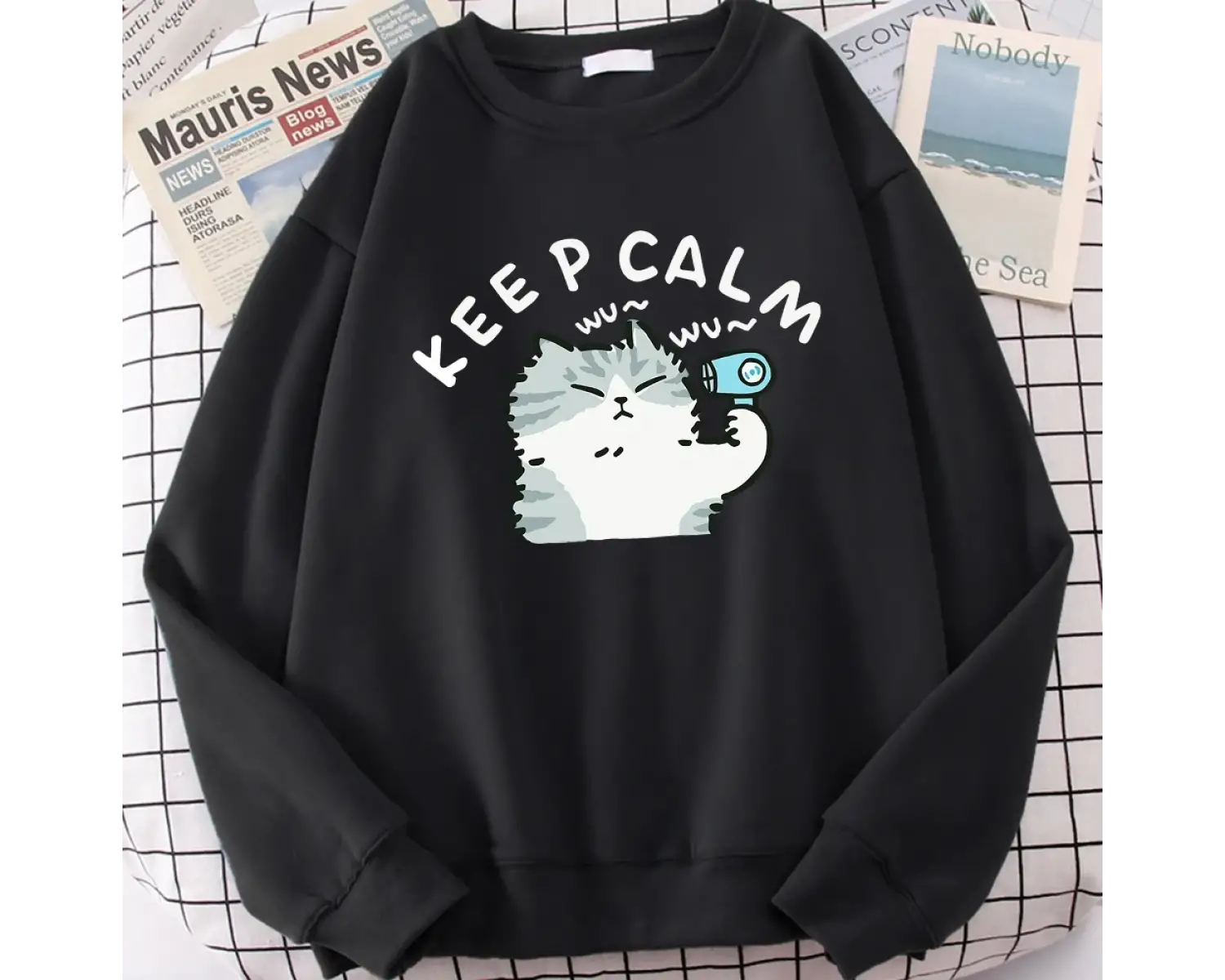 Eğlenceli Kedi Saç Kurutma Makinesi Kullanarak Sevimli Baskı Kapüşonlular Erkek Kadın Komik B