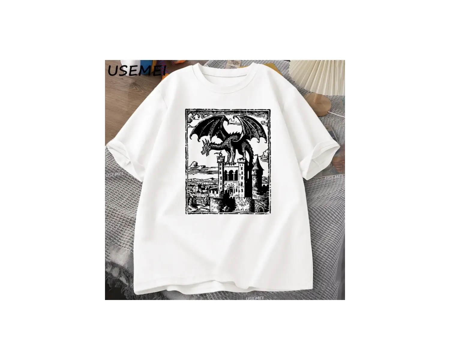 Ejderha Vintage Koyu Grafik T Shirt 90s Retro Y2k Tshirt Baskı Büyük Boy T-shirt Kadın Erkek 3024