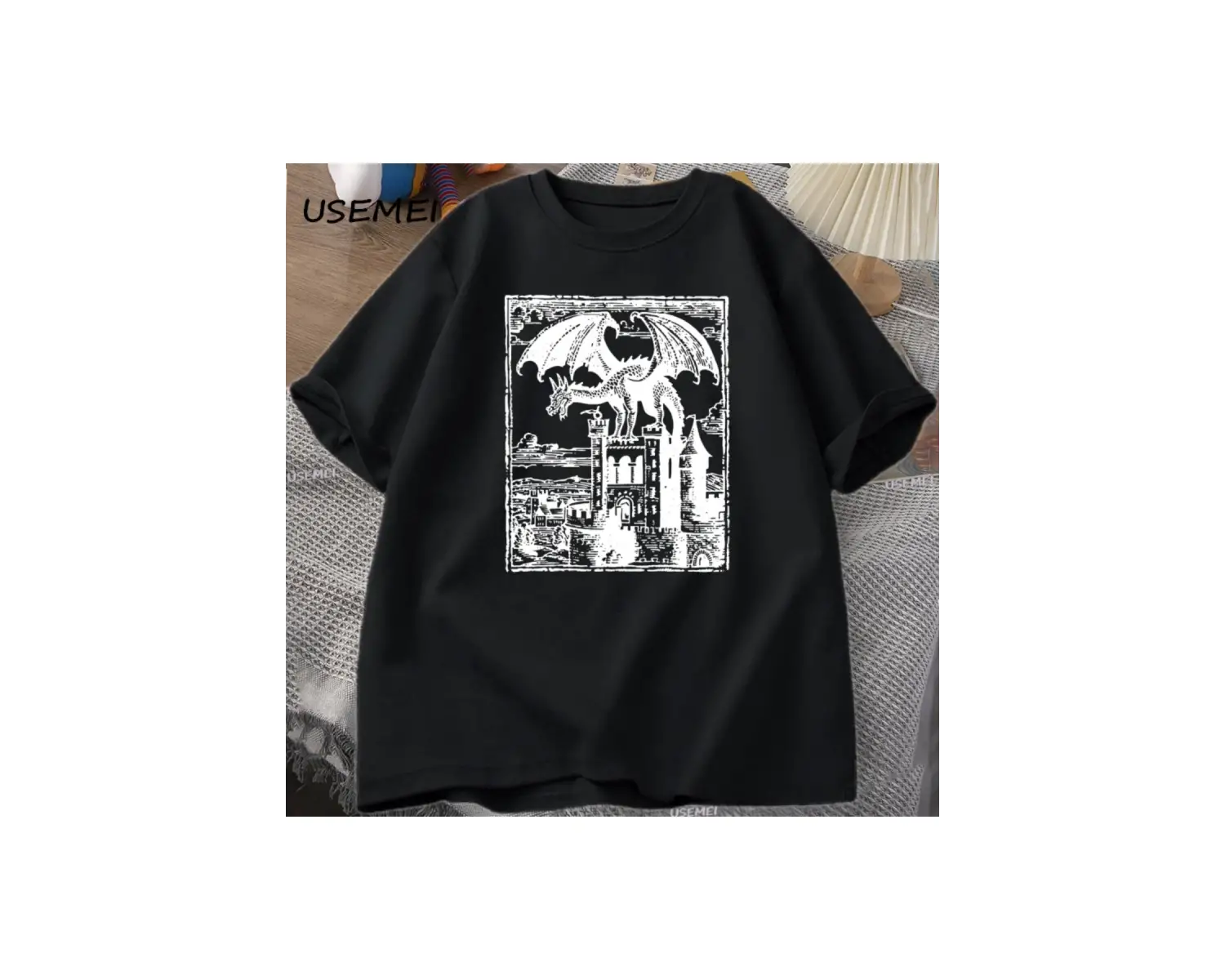 Ejderha Vintage Koyu Grafik T Shirt 90s Retro Y2k Tshirt Baskı Büyük Boy T-shirt Kadın Erkek 3024