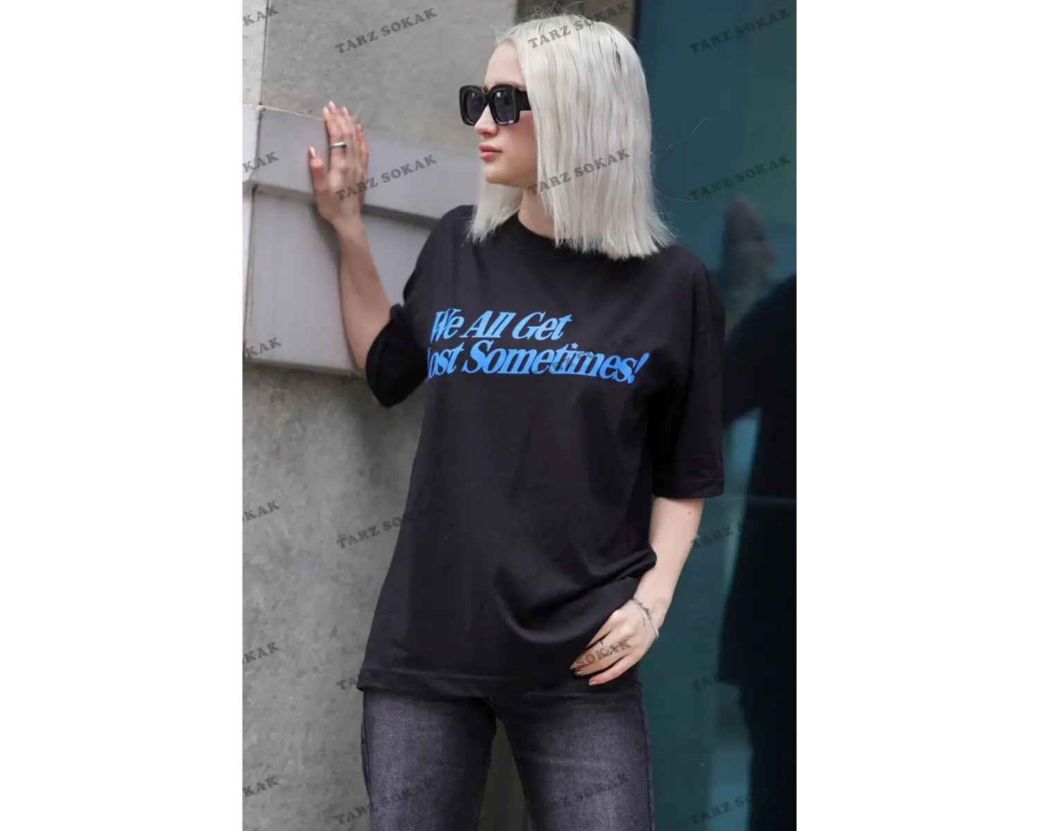 Ekru Baskılı Oversize Tişört