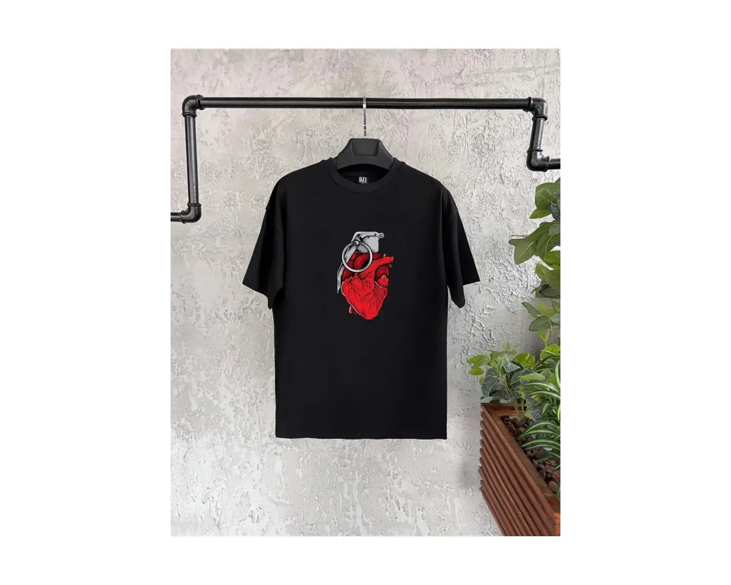 El Bombalı Kalp Baskılı Siyah Erkek