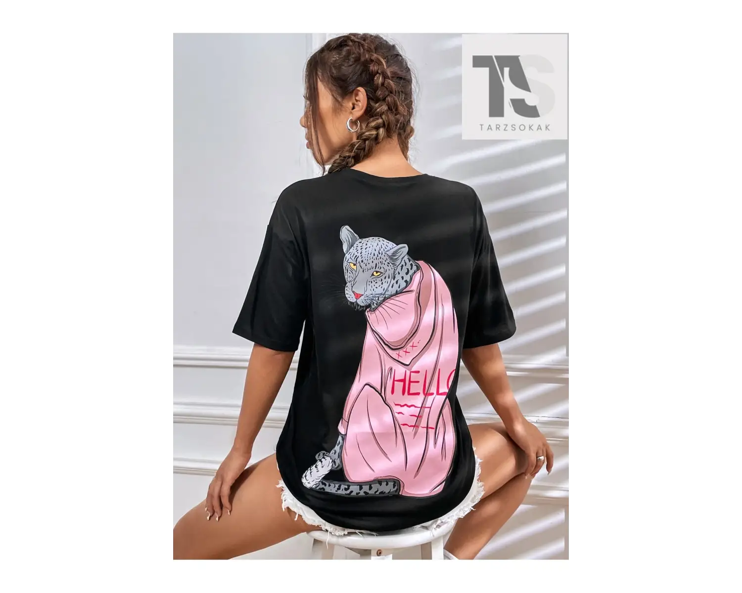 Elena Ilustra Karikatür Grafik Düşük Omuz Oversize Tişört