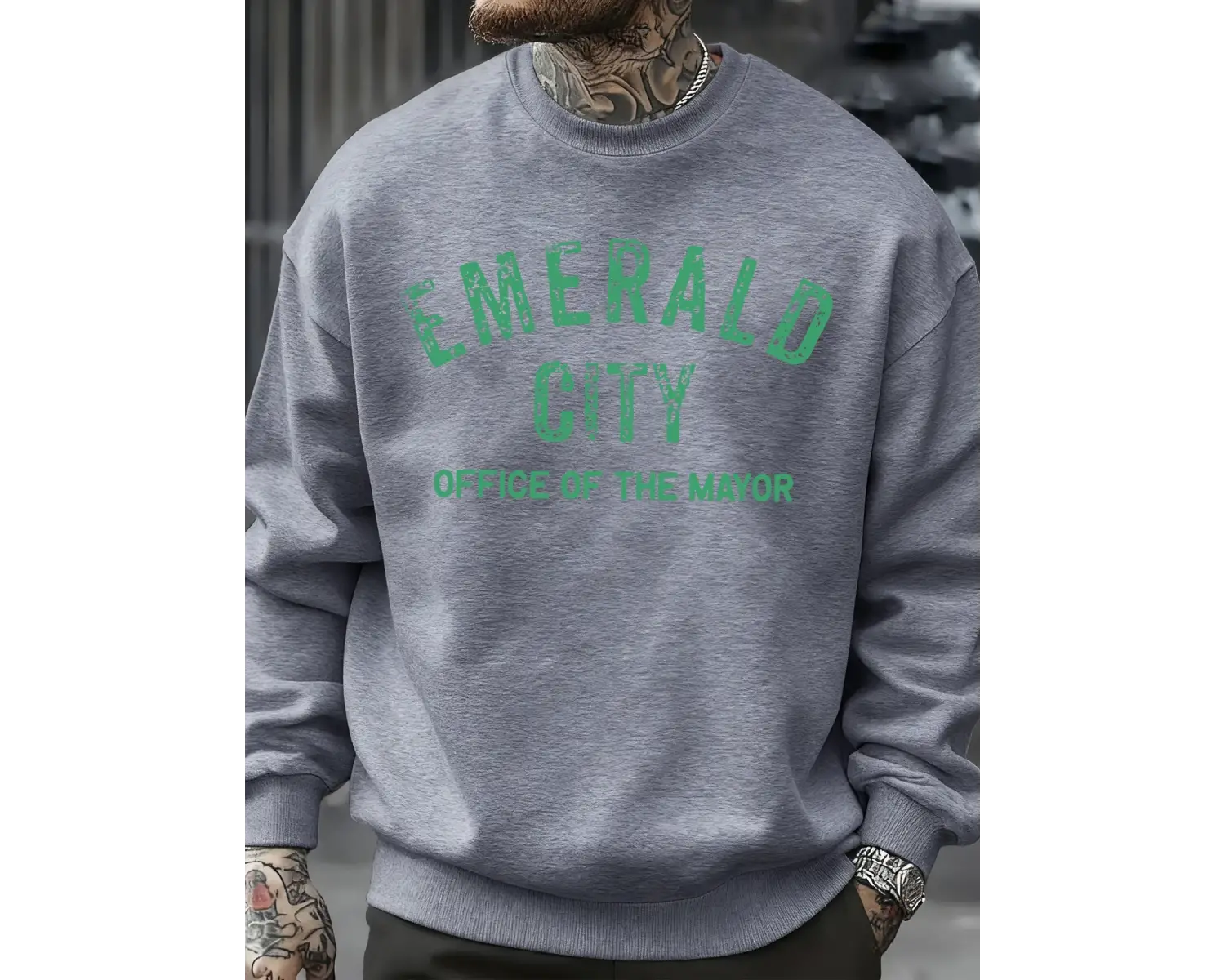 Emerald City Mektup Baskılı Sonbahar Sweatshirt Erkek Trendy Günlük Kazak Polar Bol Giyim Her
