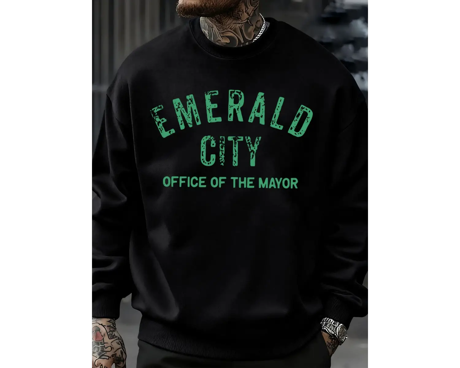 Emerald City Mektup Baskılı Sonbahar Sweatshirt Erkek Trendy Günlük Kazak Polar Bol Giyim Her