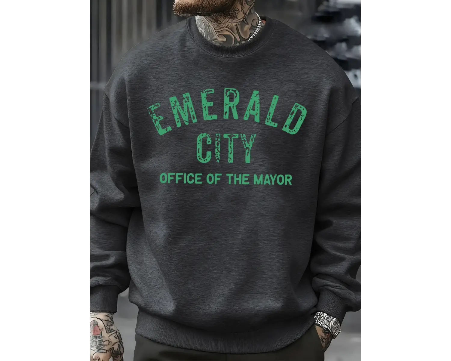 Emerald City Mektup Baskılı Sonbahar Sweatshirt Erkek Trendy Günlük Kazak Polar Bol Giyim Her