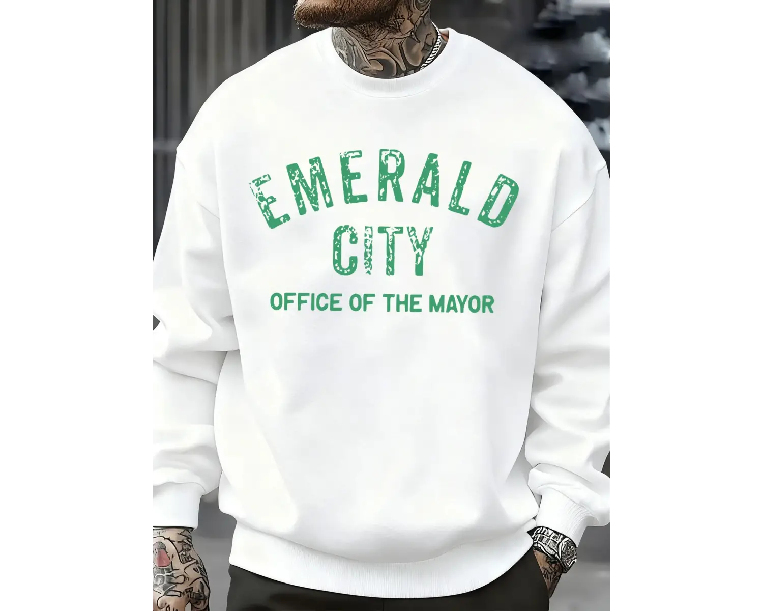 Emerald City Mektup Baskılı Sonbahar Sweatshirt Erkek Trendy Günlük Kazak Polar Bol Giyim Her