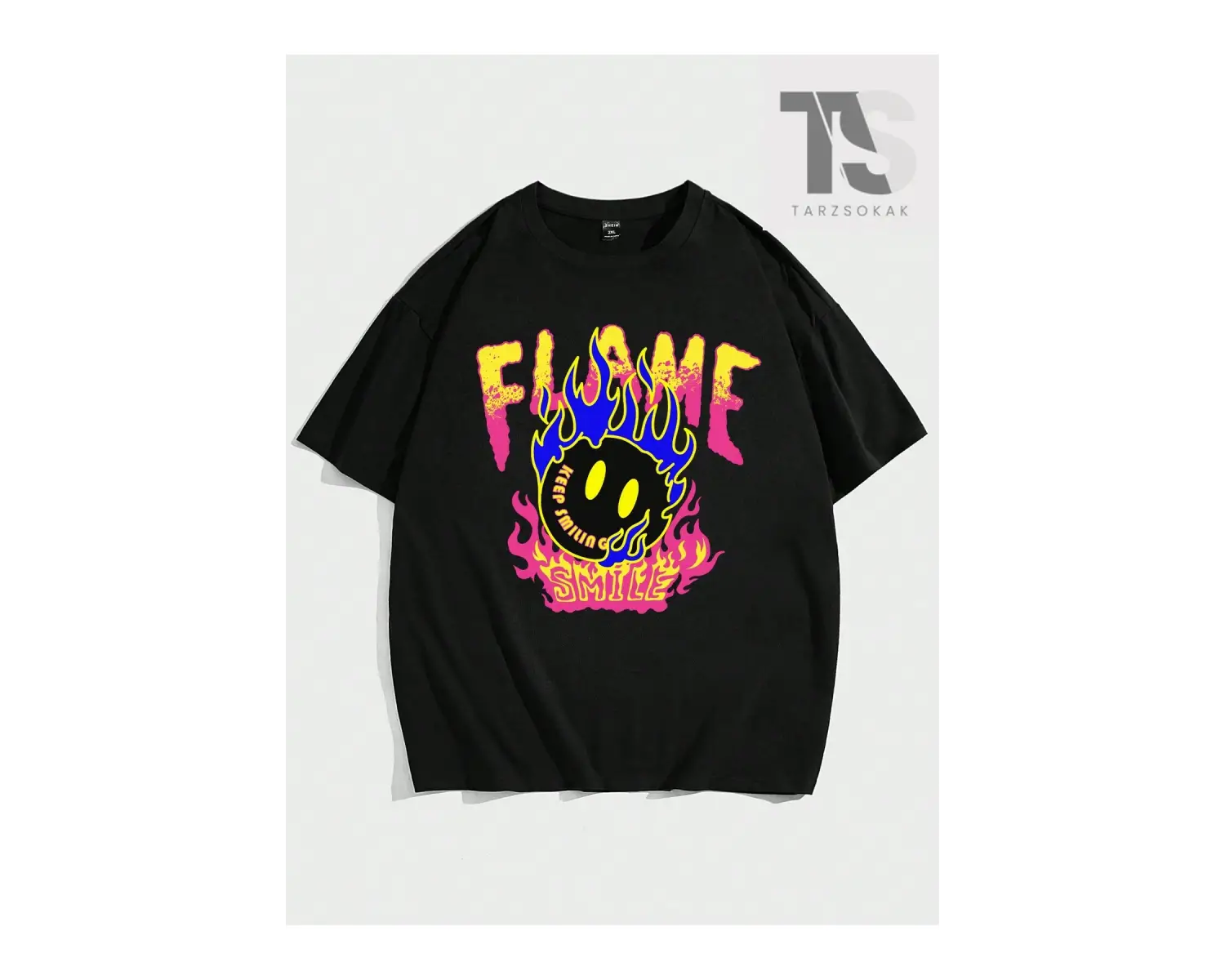 Emoji Baskılı ve Harfli Kısa Kollu Erkek Tişört, Yuvarlak Yaka