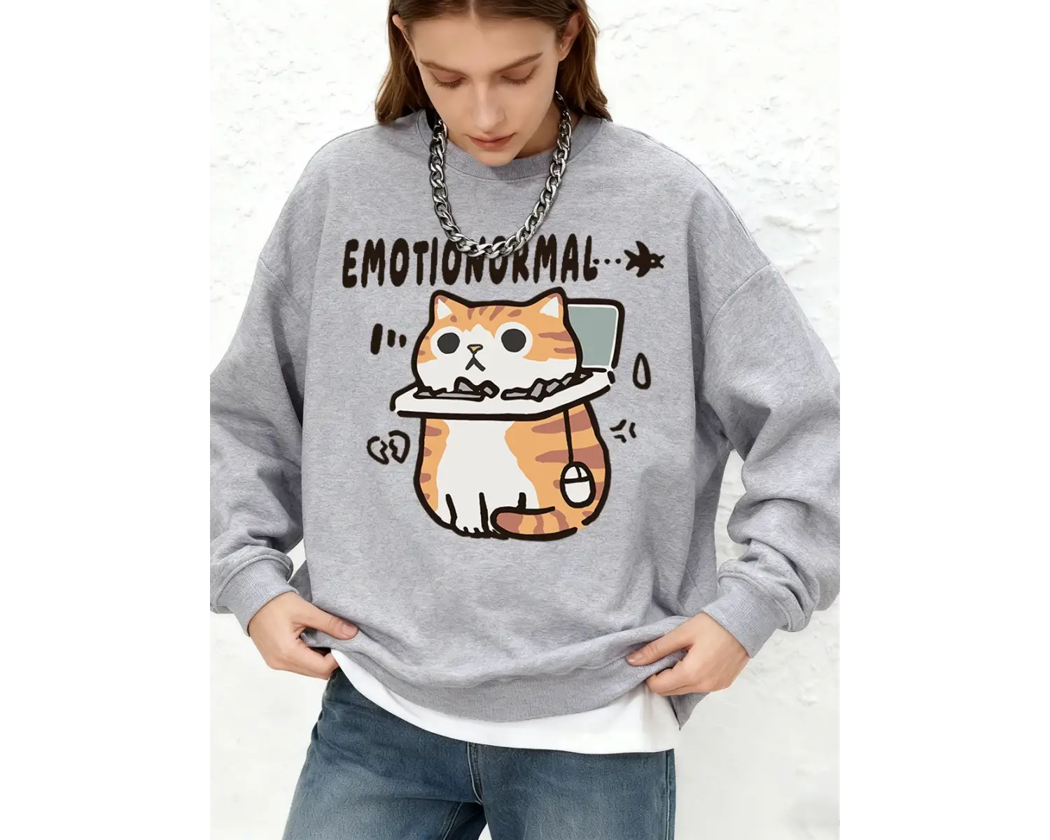 Emotion Abnormal Cat baskılı kapüşonlu svetşört kadın temel bisiklet yaka büyük beden sweatsh