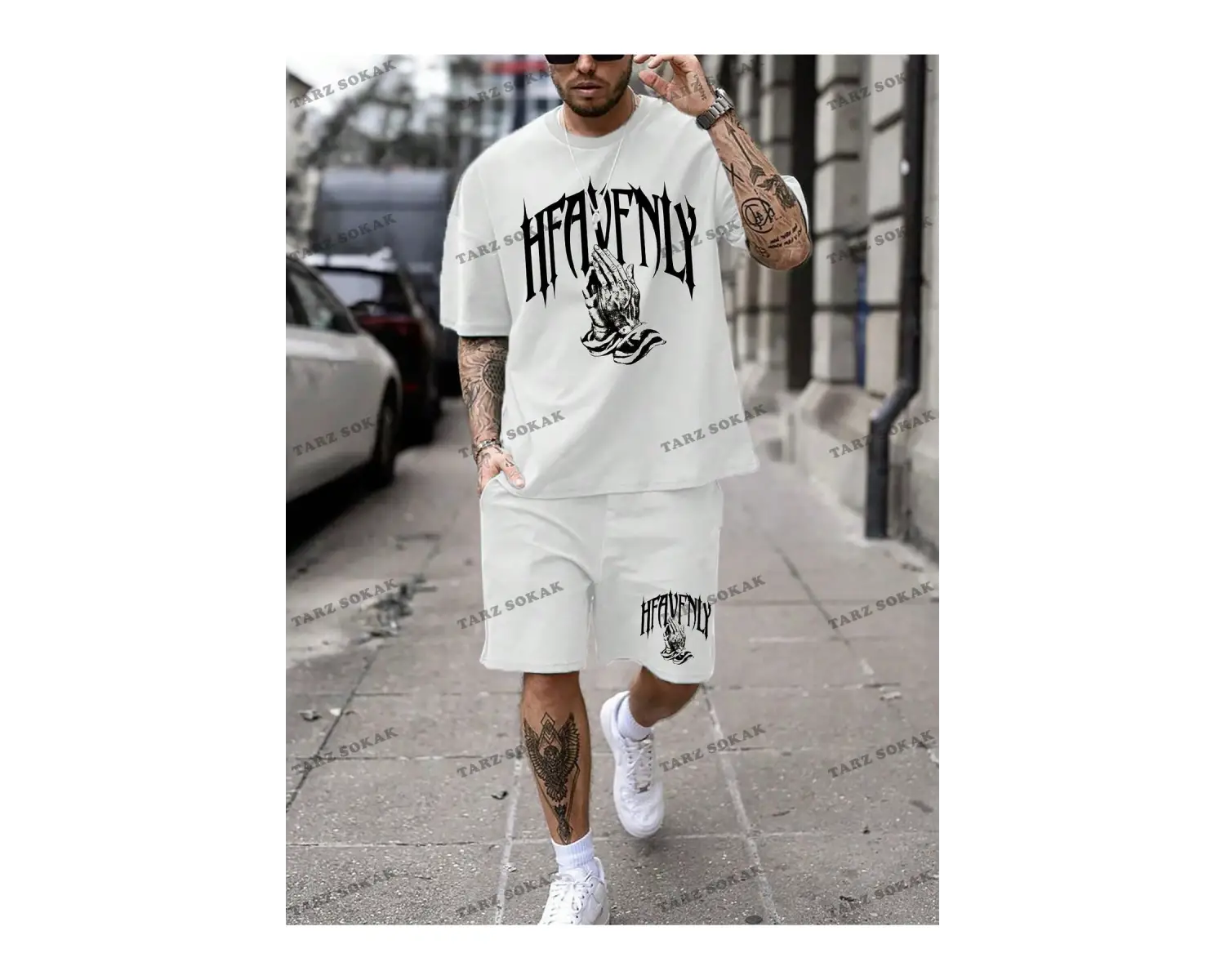 EMRG Erkek Örgü Kısa Kollu Grafik Tişört ve Şort İkili Takım, Yazlık