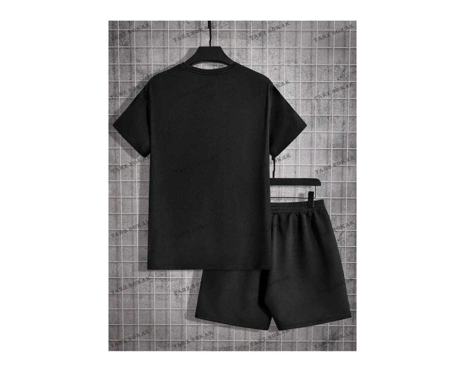 EMRG Siyah Örgü Erkek Karakter Baskılı Kısa Kollu Grafik Erkek T Gömlek Ve Şort Tak