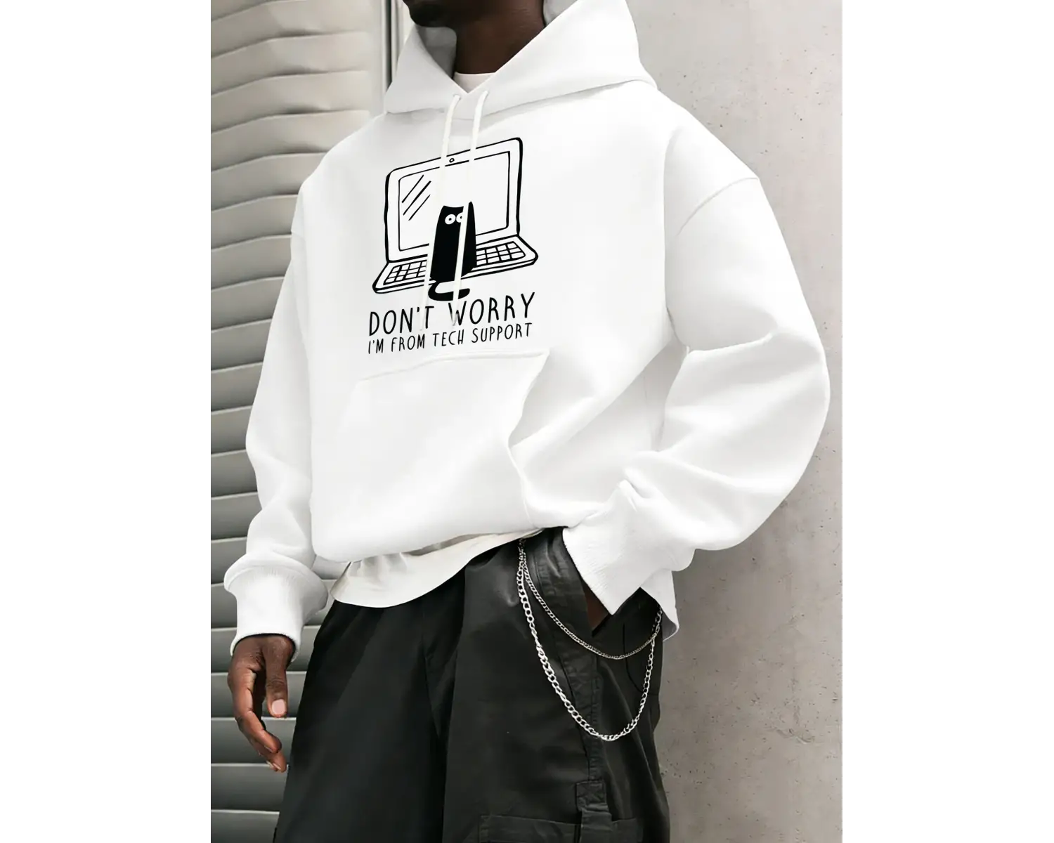 Endişelenmeyin Ben Teknik Destekteniyim Baskılı Erkek Gençlik Üstleri Cepli Retro Kapüşonlu