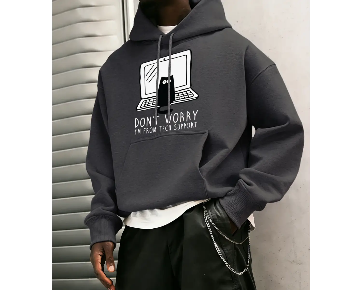 Endişelenmeyin Ben Teknik Destekteniyim Baskılı Erkek Gençlik Üstleri Cepli Retro Kapüşonlu