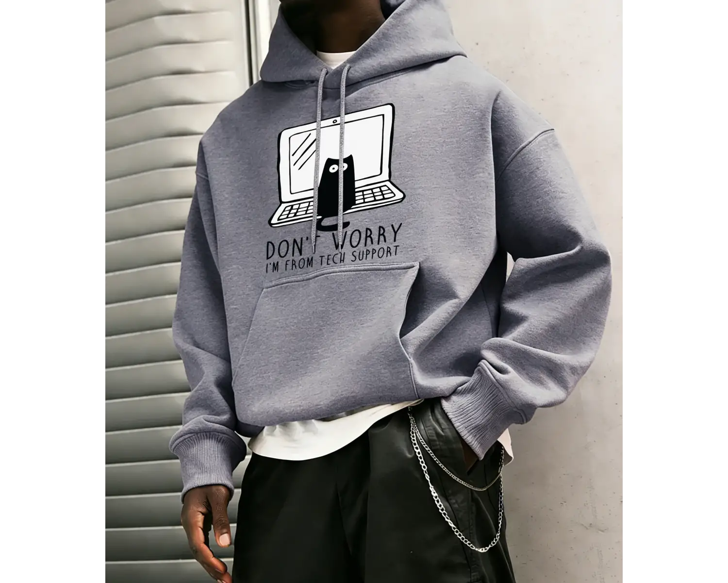 Endişelenmeyin Ben Teknik Destekteniyim Baskılı Erkek Gençlik Üstleri Cepli Retro Kapüşonlu