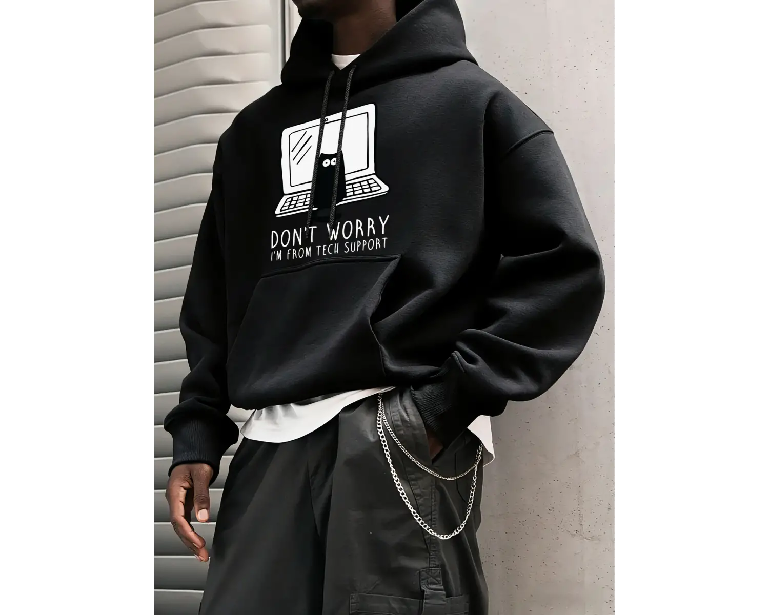 Endişelenmeyin Ben Teknik Destekteniyim Baskılı Erkek Gençlik Üstleri Cepli Retro Kapüşonlu