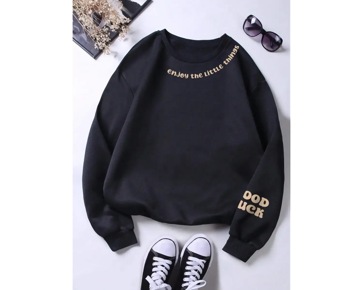 Enioy Küçük Şeyler Mektup Baskı Kazak Kadın Sokak Kazak Sıcak Yumuşak Hoodies Gevşek Bisiklet