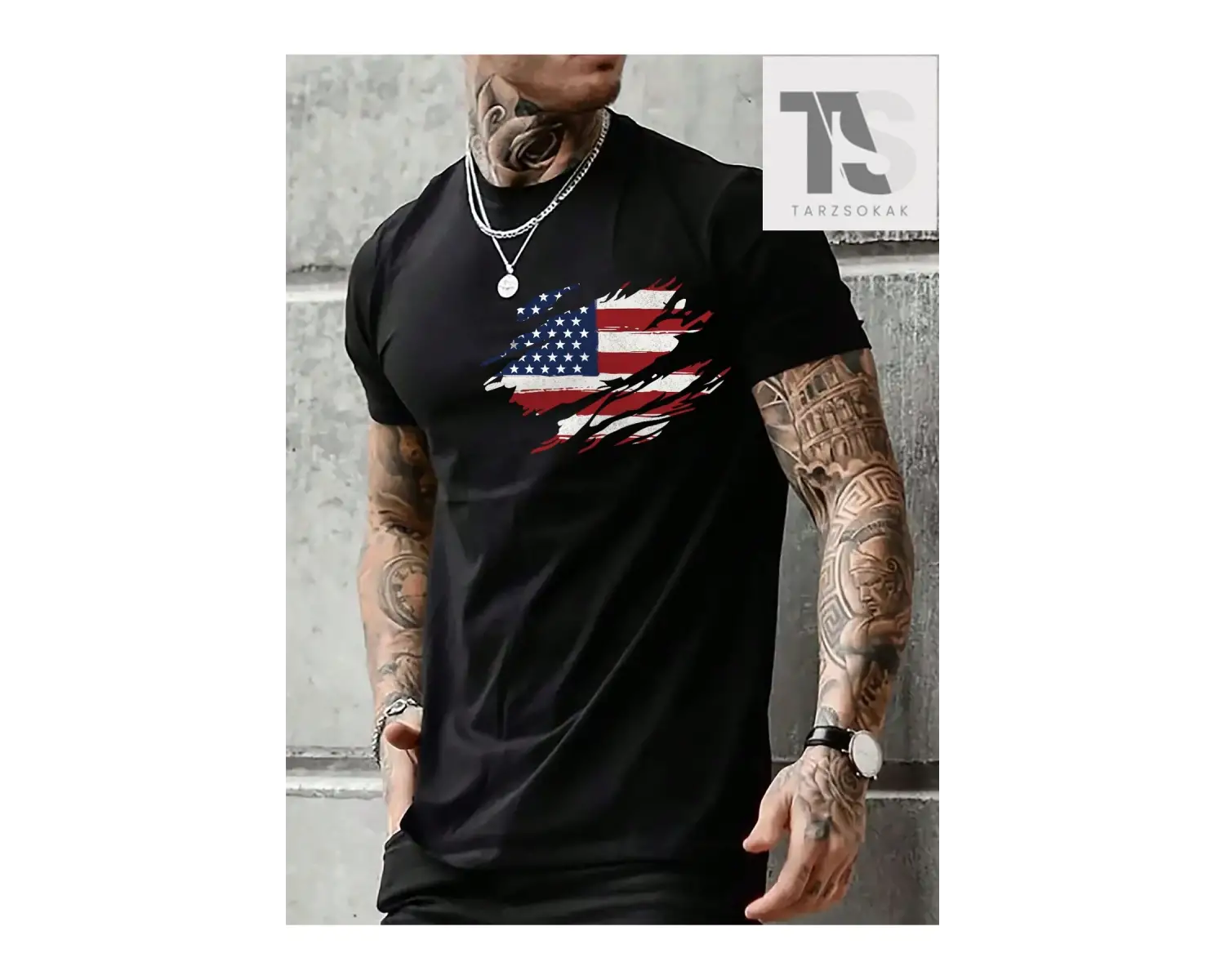 Erkek Amerikan Bayrağı Baskılı Tişört