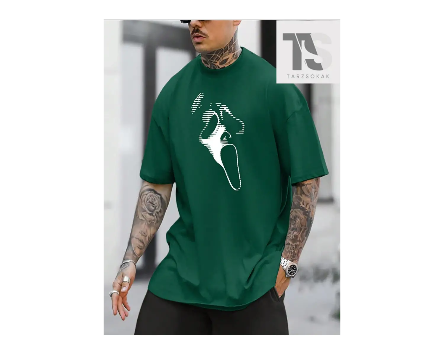 Erkek Ayı ve Mektup Baskı Yuvarlak Yaka Kısa Kollu Tişört