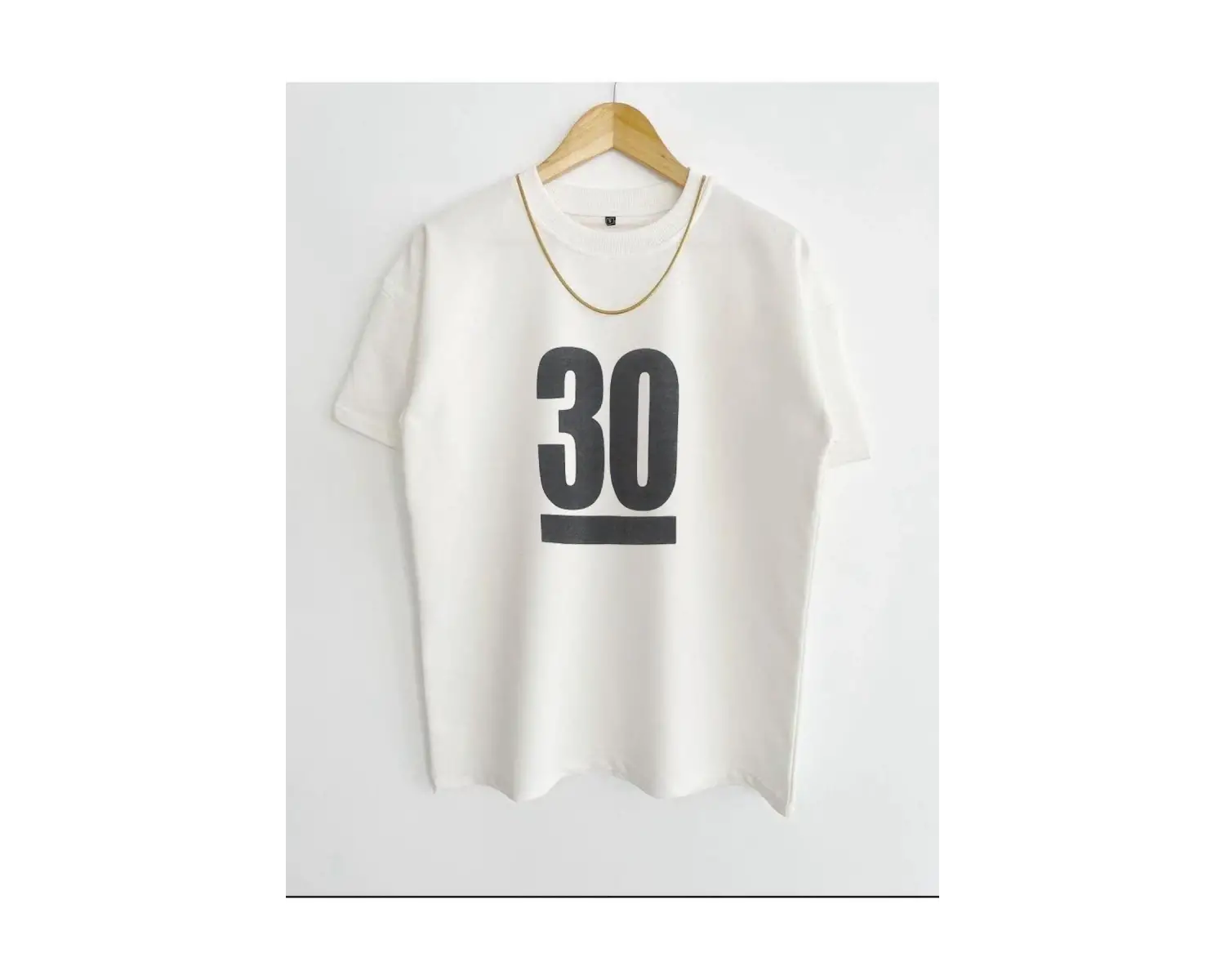 Erkek Beyaz 30 Baskılı Oversize Bisiklet Yaka Kısa Kollu T-shirt