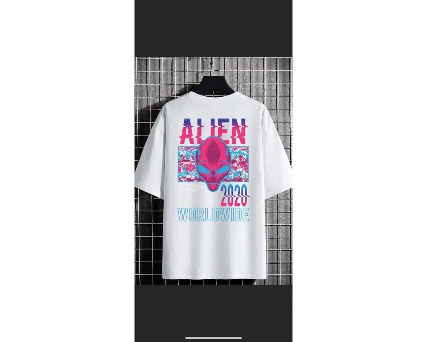 Erkek Beyaz Alıen Oversize Bisiklet Yaka Tshirt