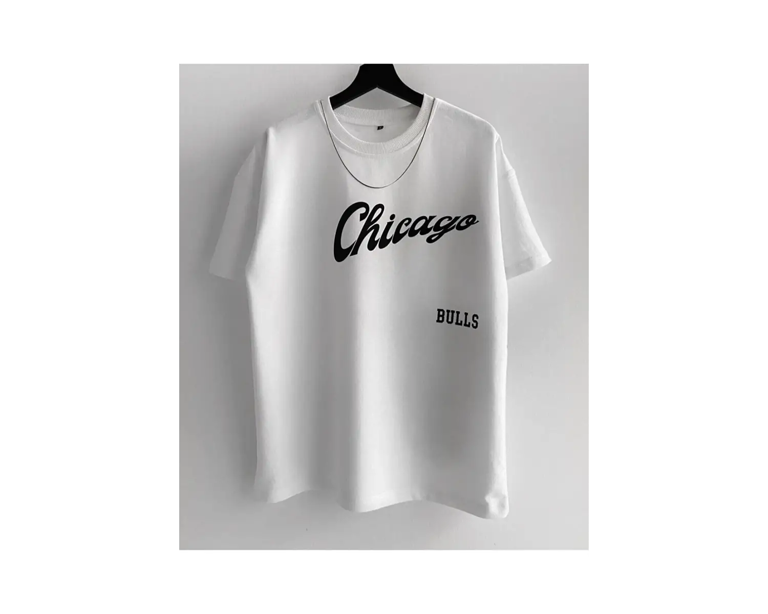 Erkek Beyaz Bulls Baskılı Oversize Bisiklet Yaka T-shirt