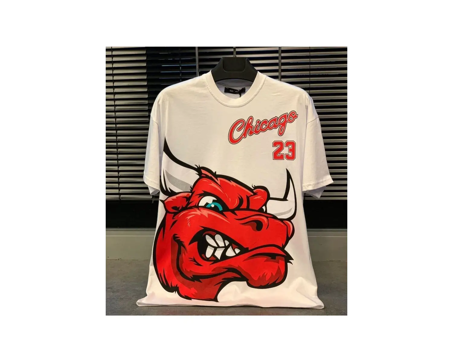 Erkek Beyaz Chicago 23 Baskılı Oversize Bisiklet Yaka Tshirt