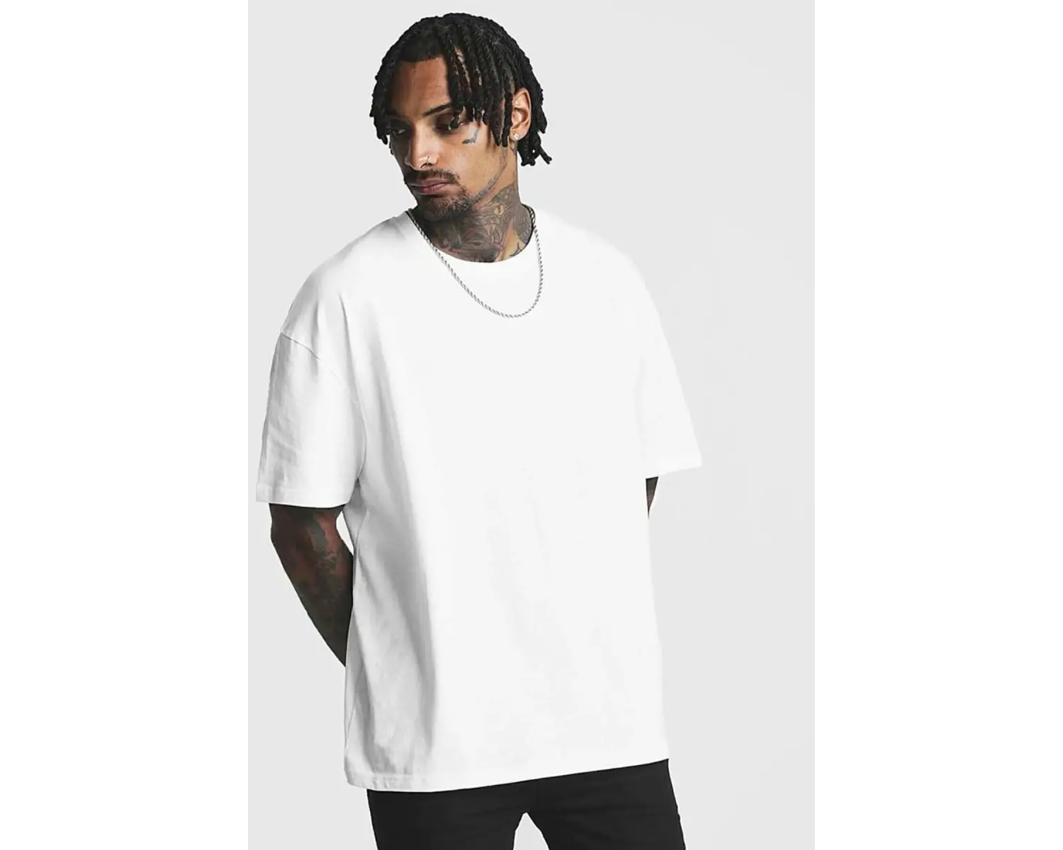 Erkek Beyaz Düz Oversize T-shirt