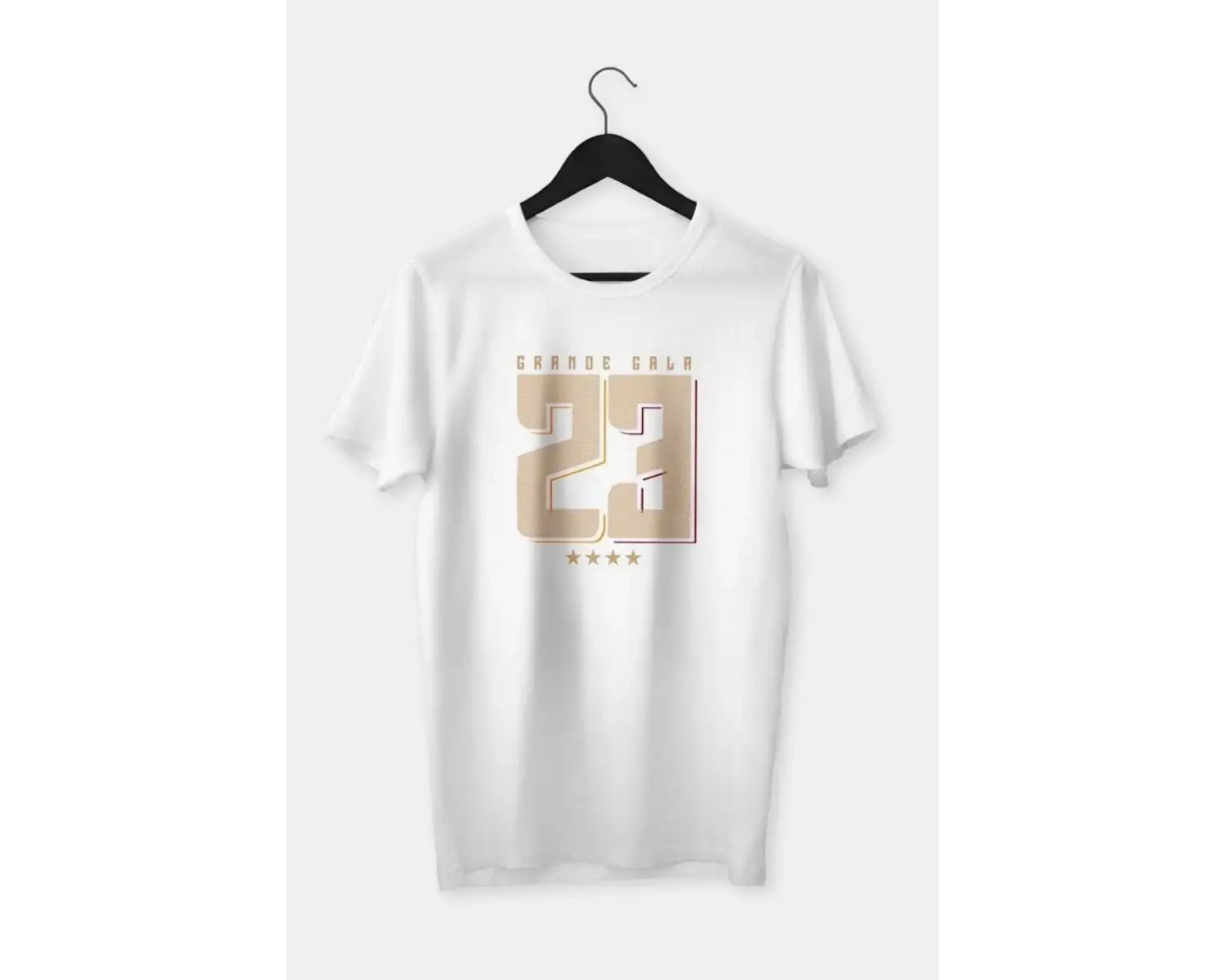 Erkek Beyaz Grande Gala 23 Baskılı Oversize Bisiklet Yaka Tshirt