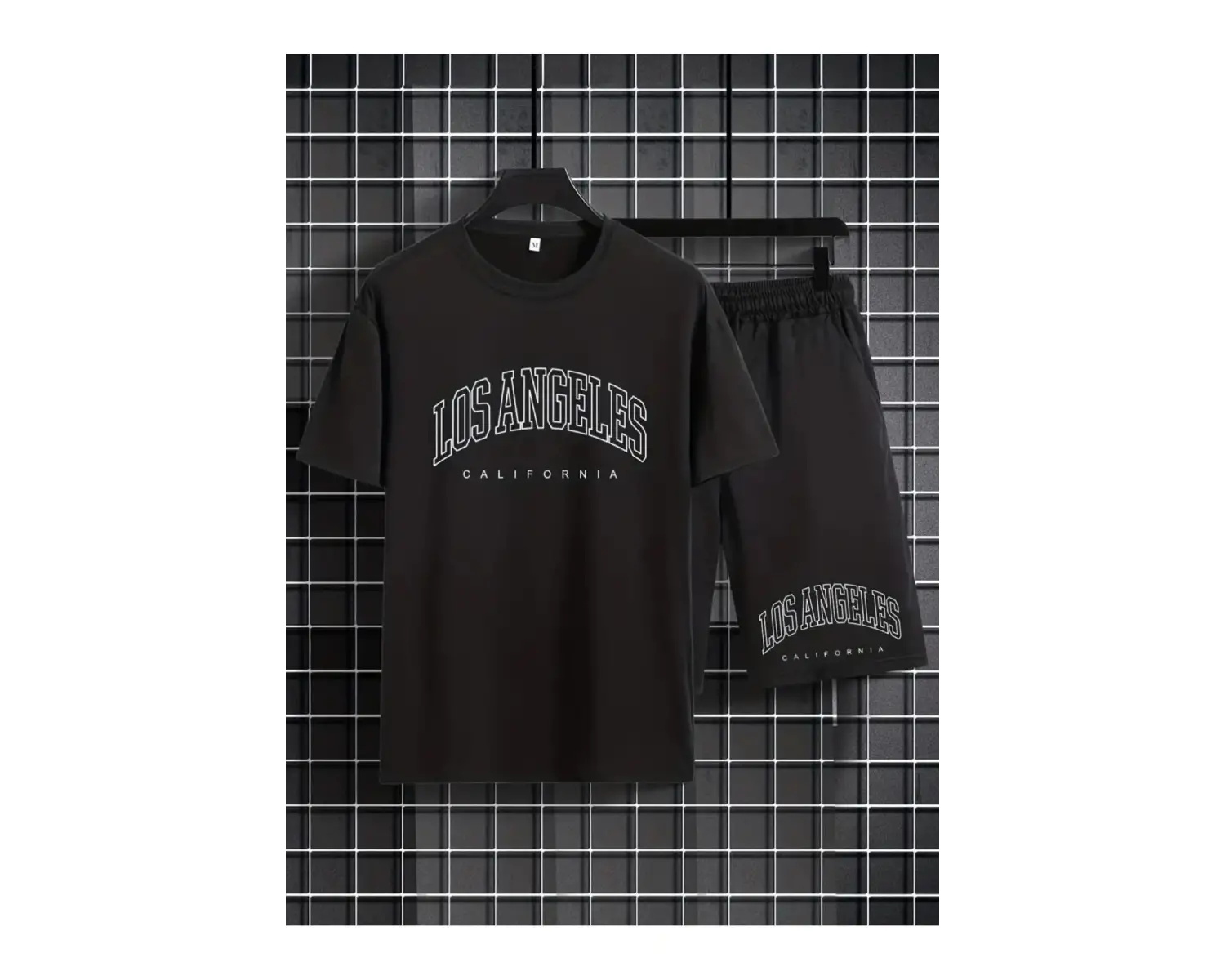 Erkek BeyazLos Angeles Baskılı Basic Oversize T-Shirt- Şort Takım strup0000000000015