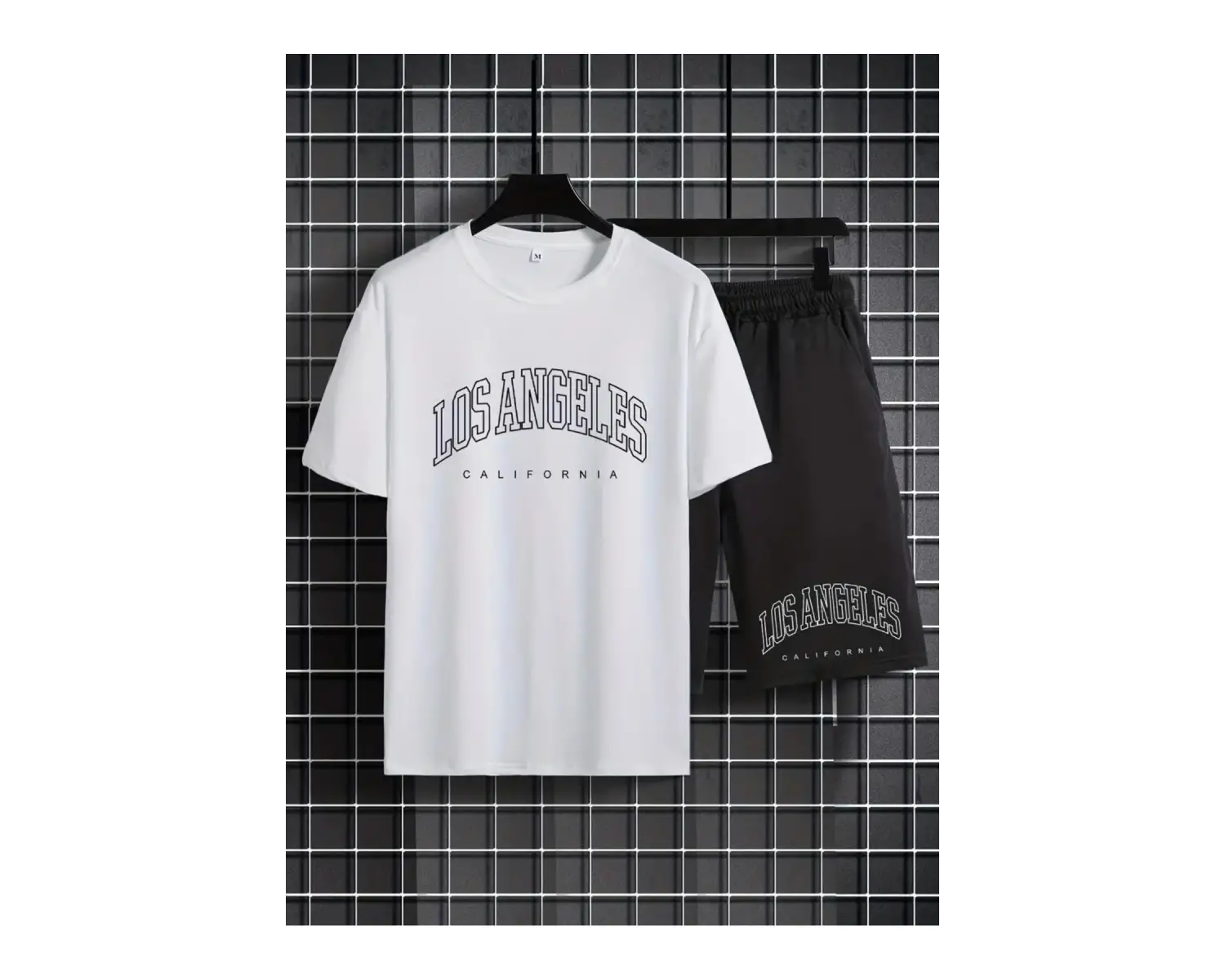 Erkek BeyazLos Angeles Baskılı Basic Oversize T-Shirt- Şort Takım strup0000000000015