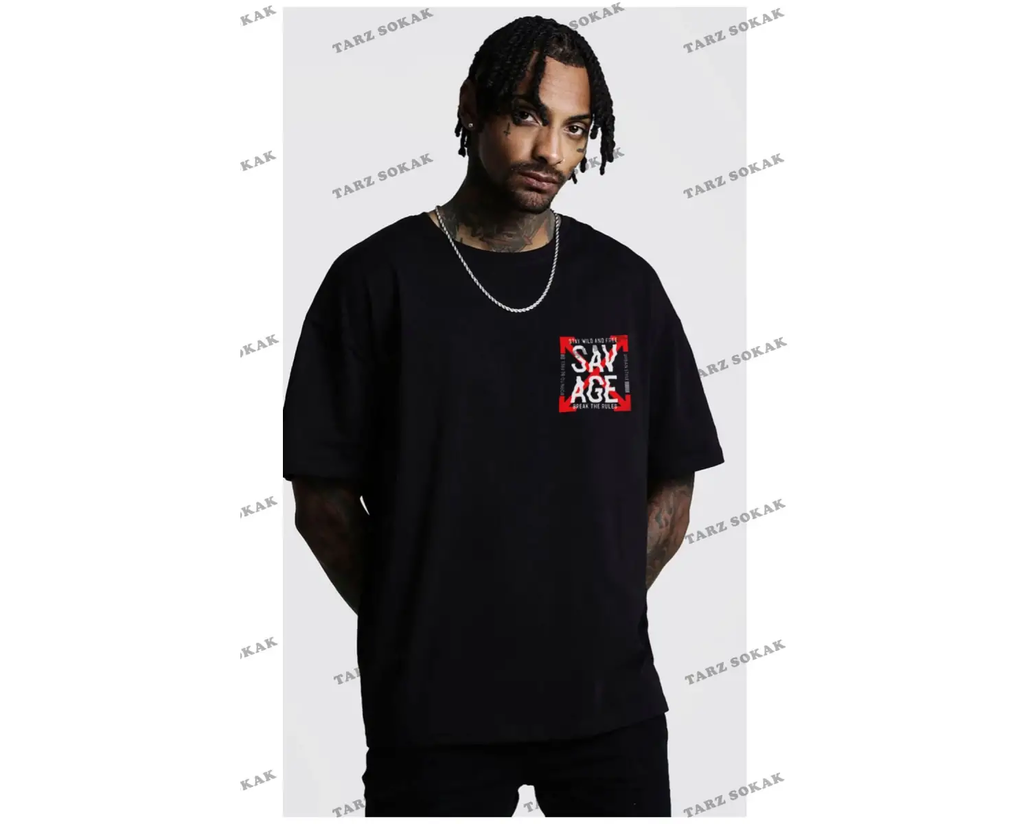 Erkek Beyaz Oversize Savage Baskılı