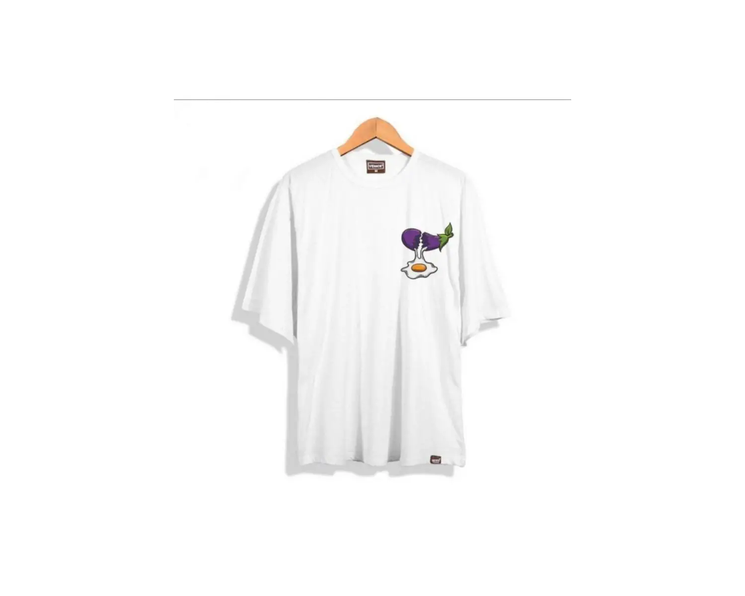 Erkek Beyaz Patlıcan Oversze Bisiklet Yaka Tshirt