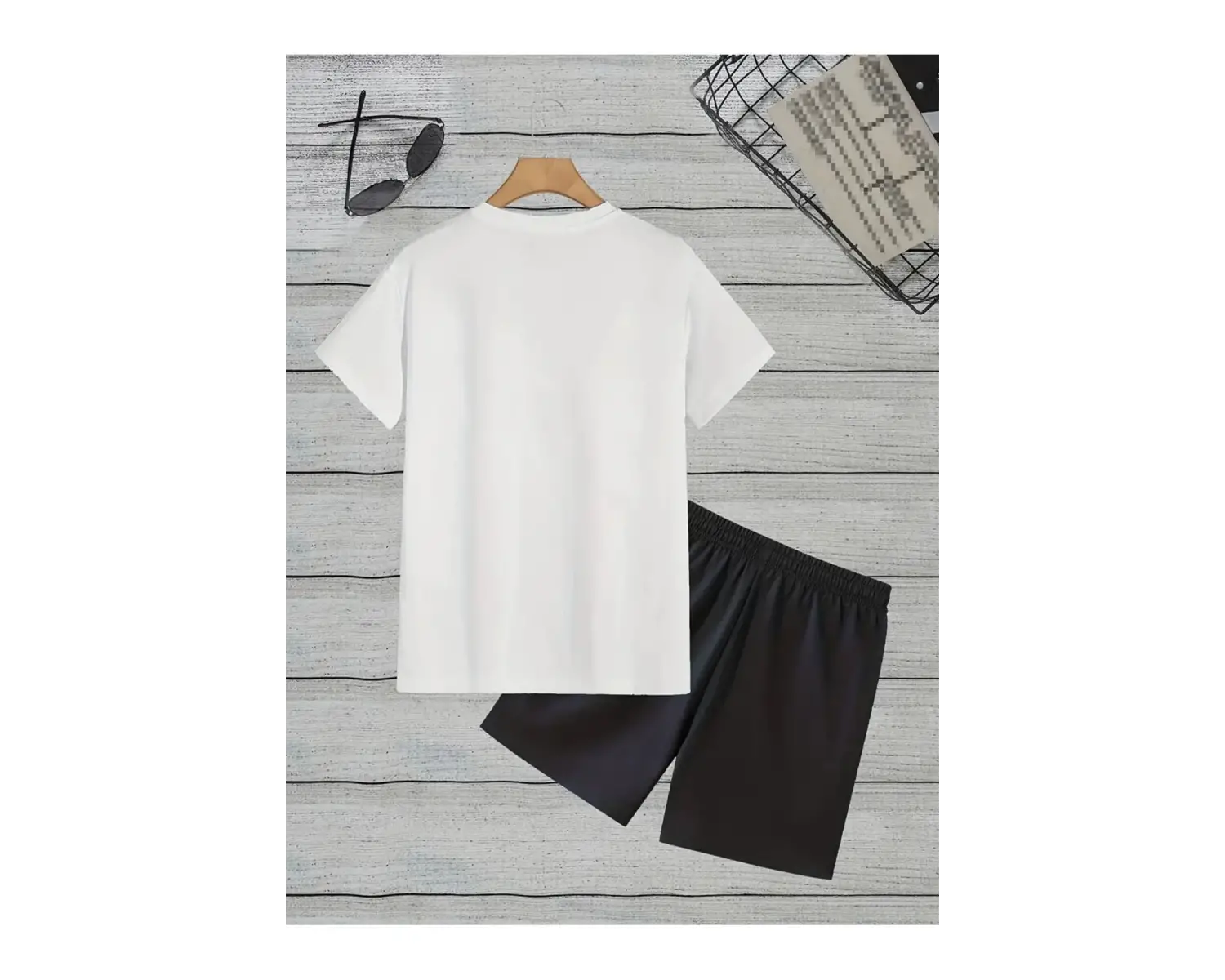 Erkek BeyazRenkli Built Different Baskılı Basic Oversize T-Shirt- Şort Takım strup0000000000014