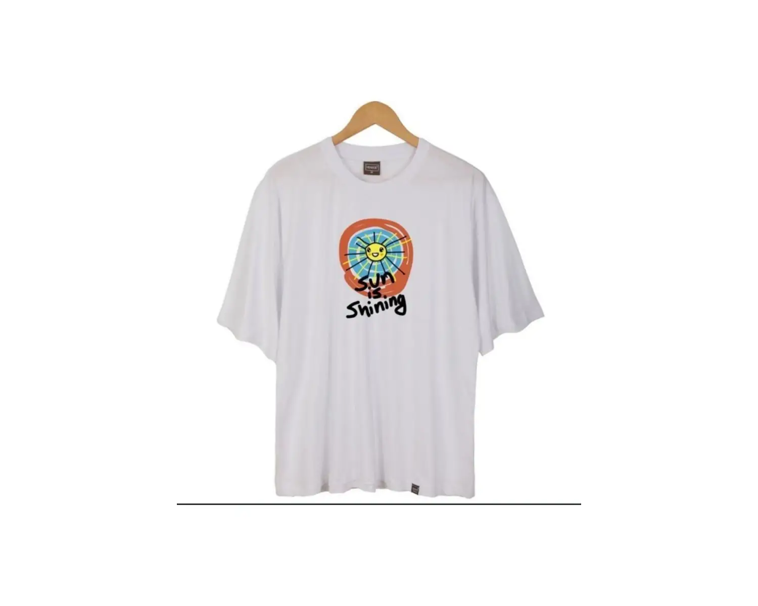 Erkek Beyaz Sun Is Shining Oversze Bisiklet Yaka Tshirt